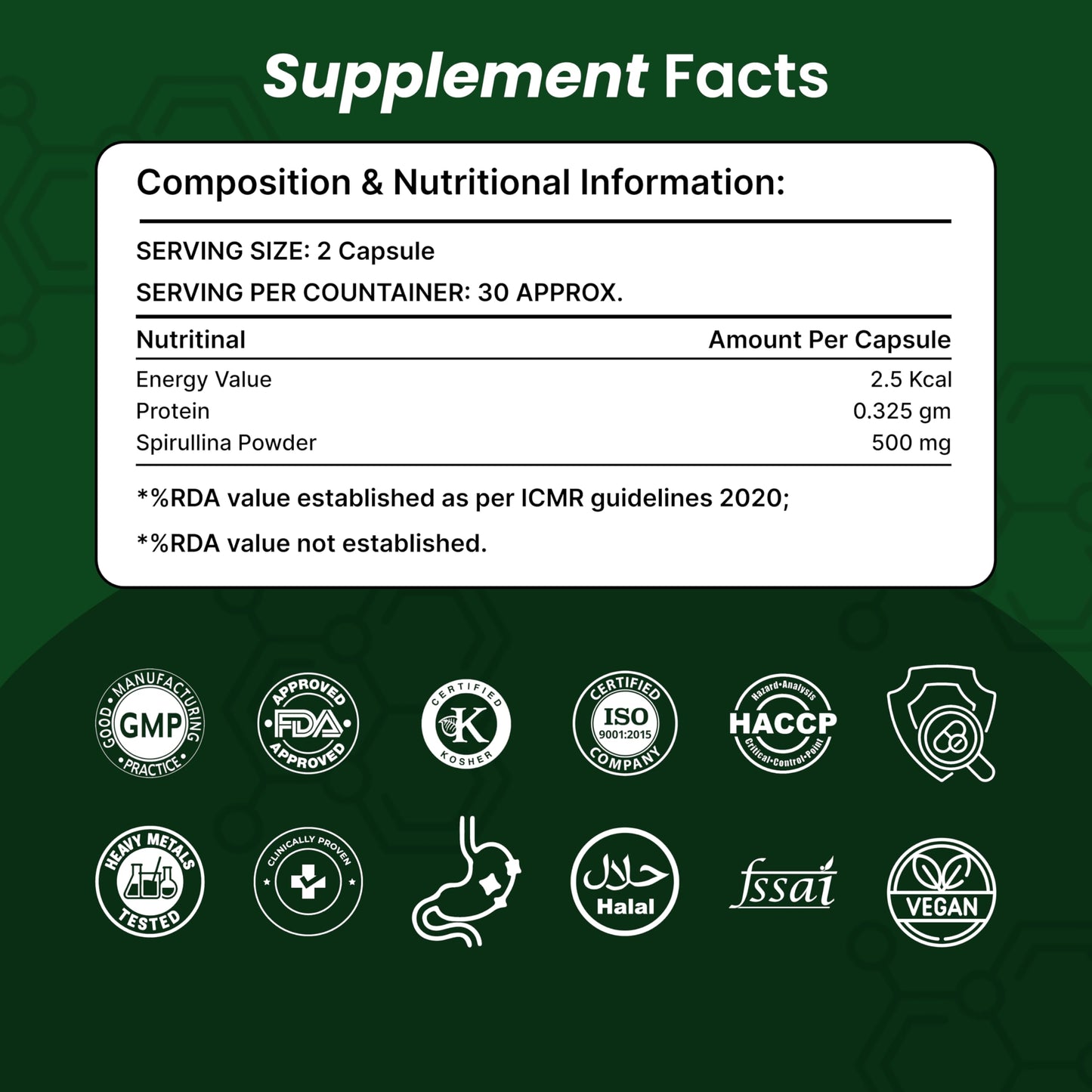 ORIBITE Spirulina 1000mg Capsule 1 Count