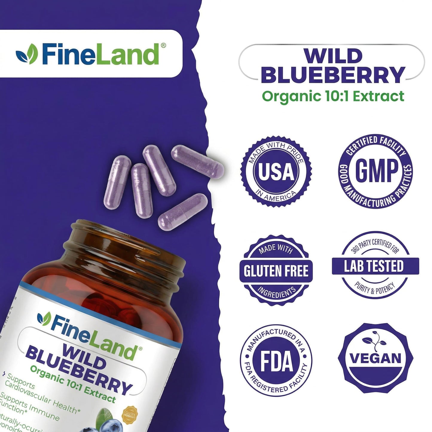 FineLand Wild Blueberry Extract Capsules 120 Count