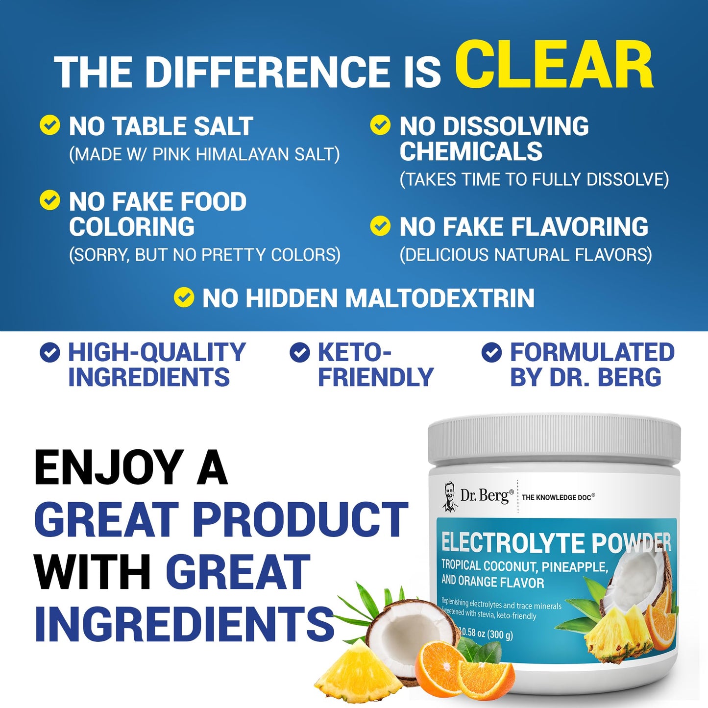 Dr. Berg Nutritionals Zero Sugar Hydration Keto Electrolyte Powder, 11.04 oz