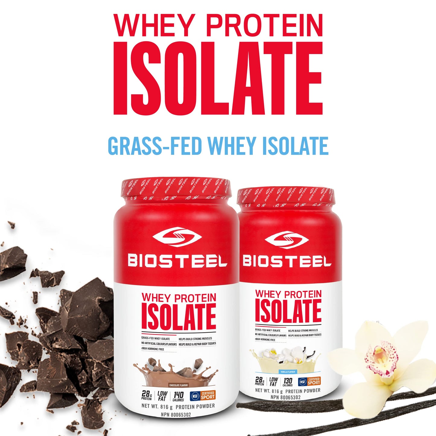 BIOSTEEL Protein Whey Isolate Vanilla Powder, 1.8 Pound