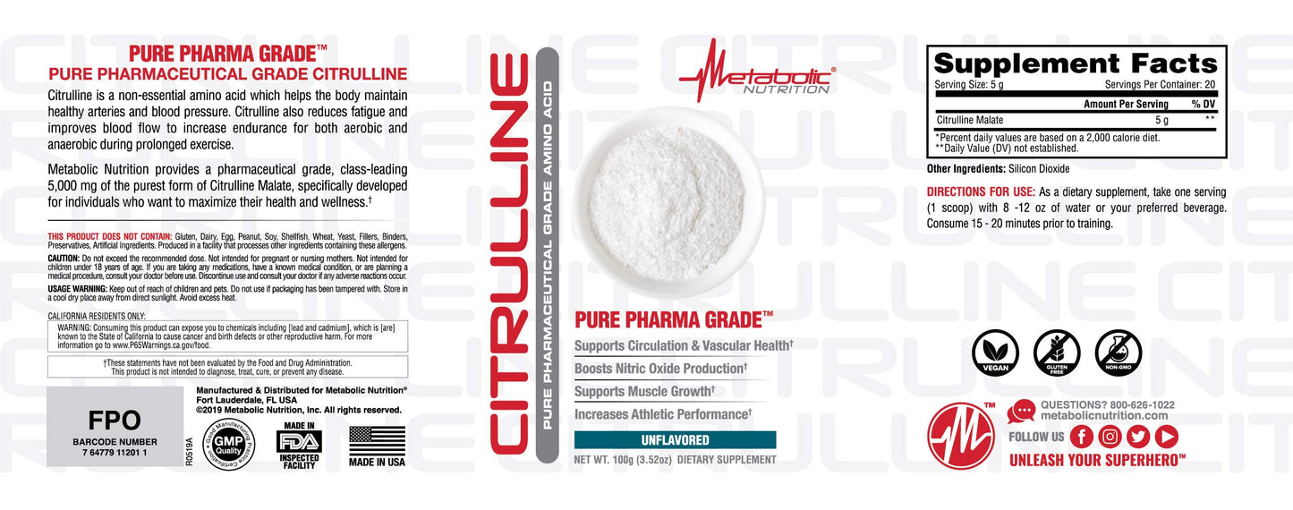 Metabolic Nutrition Citrulline Powder 3.5 Ounce