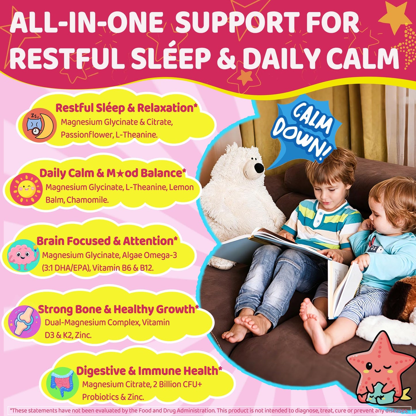 LILICARE Kids Calm Magnesium Glycinate Gummies, 60 Count
