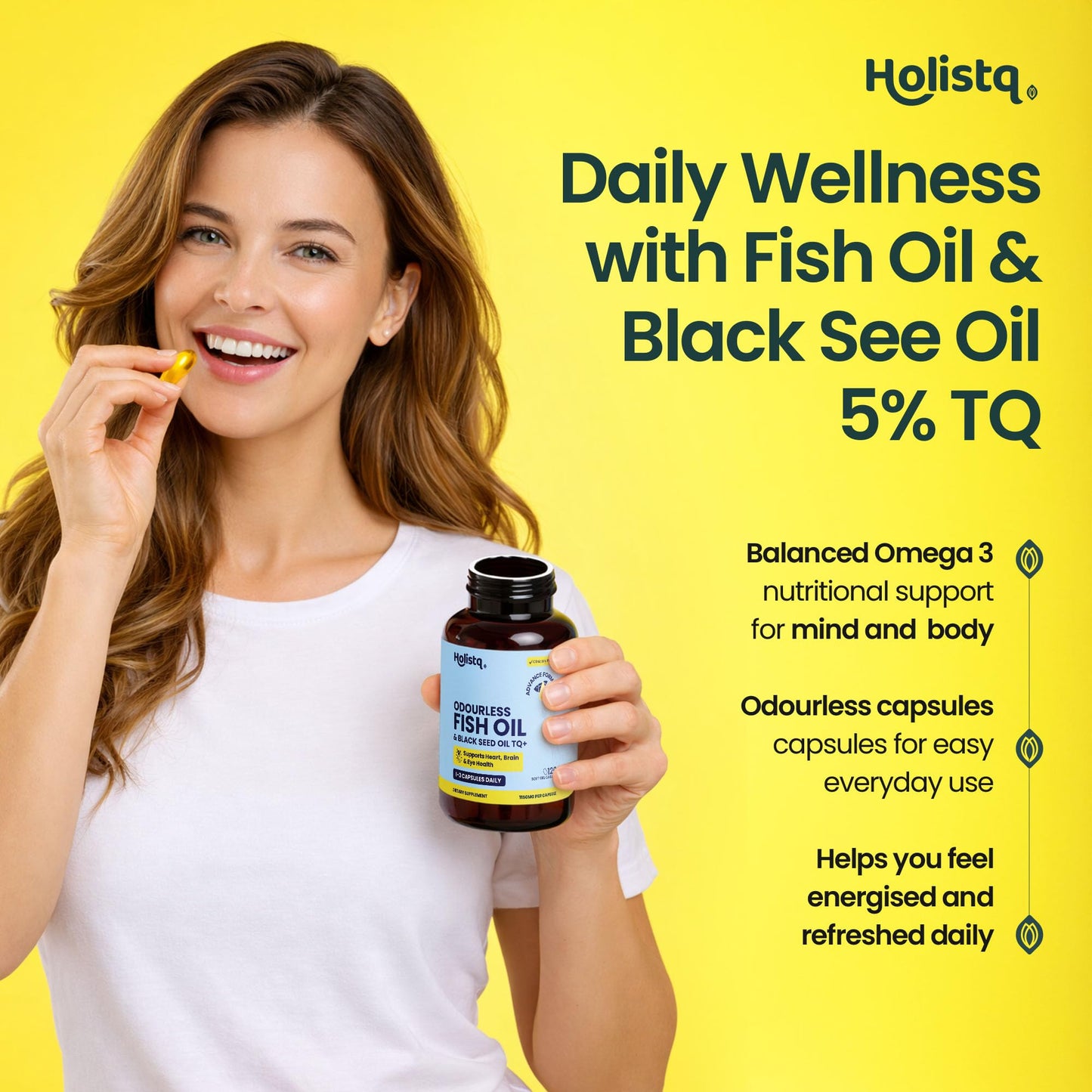 HOLISTQ Odorless Fish Oil & Black Seed Oil Organic Cold Pressed Capsules Softgel 120 Softgels