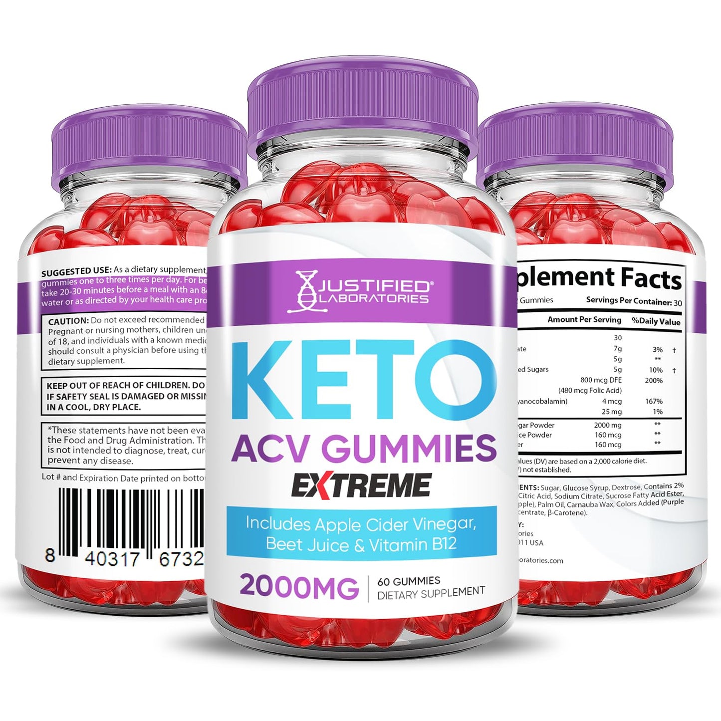Justified Laboratories Keto ACV Gummies Advanced Support Extreme 2000MG Keto Gummy Apple Cider Vinegar Formulated with Pomegranate Beet Juice Powder B12 Vegan Non GMO, 60 Gummies