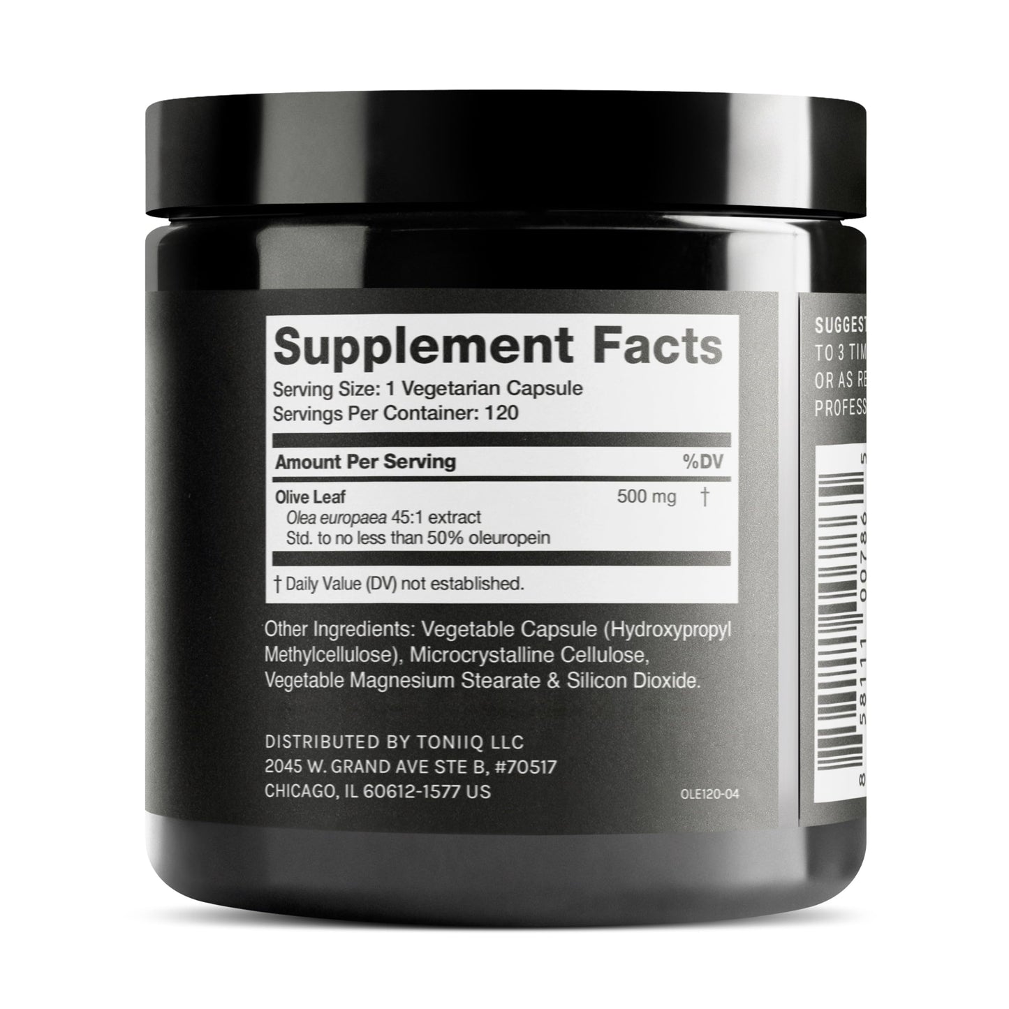Toniiq Olive Leaf Extract Ultra High Potency 45:1 Extract with 50% Oleuropein, Highly Concentrated, Third-Party Lab Tested, 120 Capsules