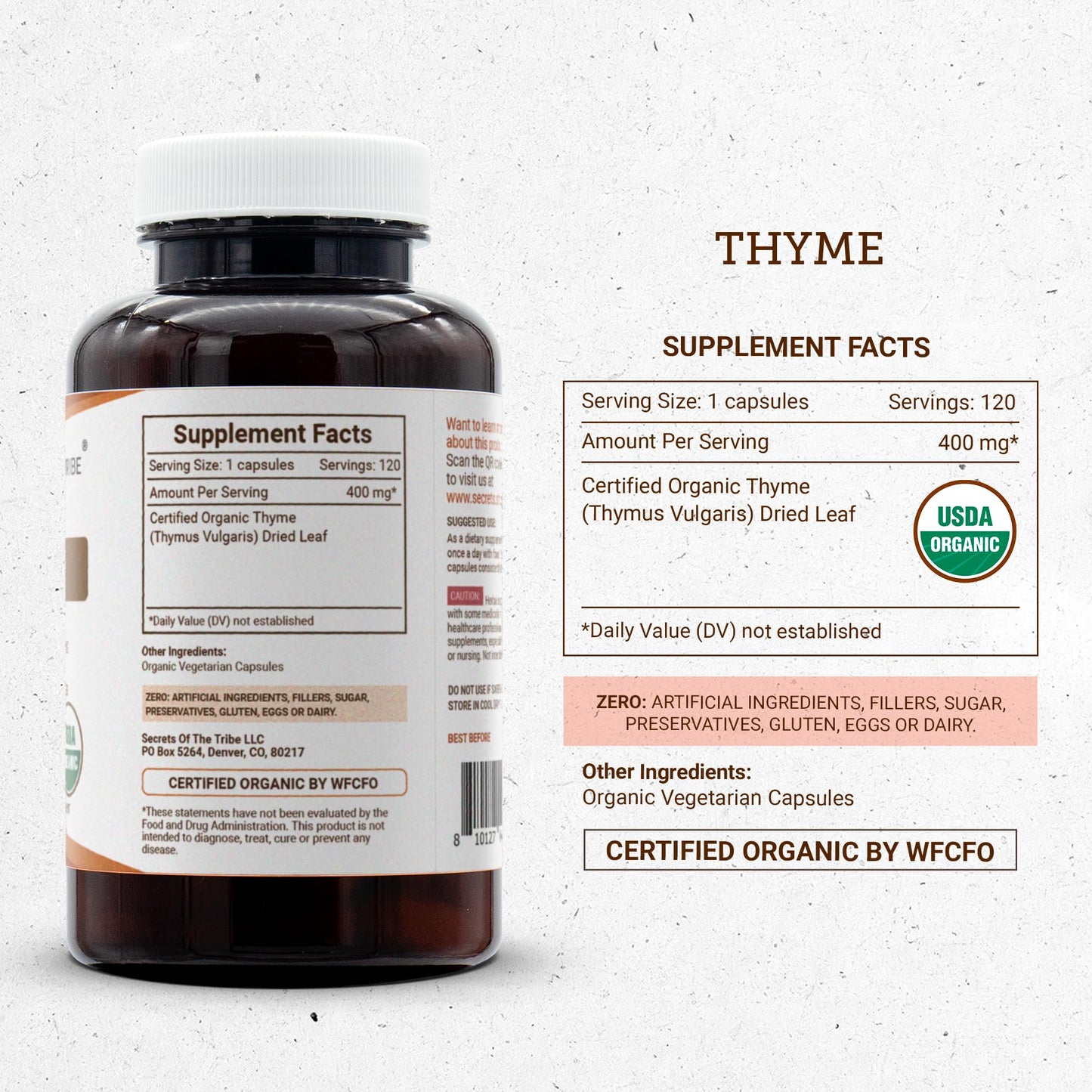 Secrets of the Tribe Thyme Capsules, 120 Count