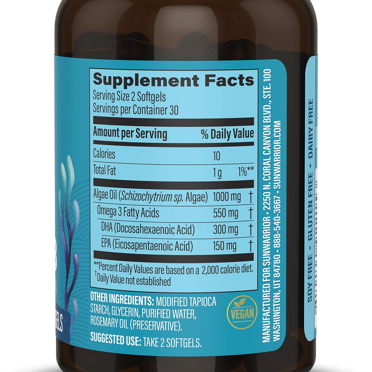 Sunwarrior Vegan Omega-3 Algae Oil Softgels with DHA & EPA 60 Count