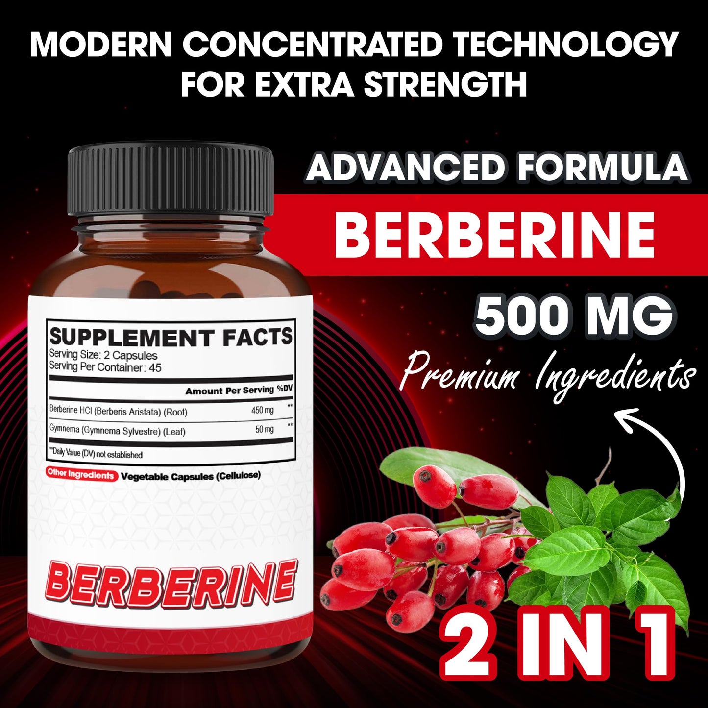 Agobi Berberine Supplements 500mg with Gymnema Sylvestre - Super Concentrated Formula for Immune System, Circulation Health, Digestive & Energy Production Capsules 90