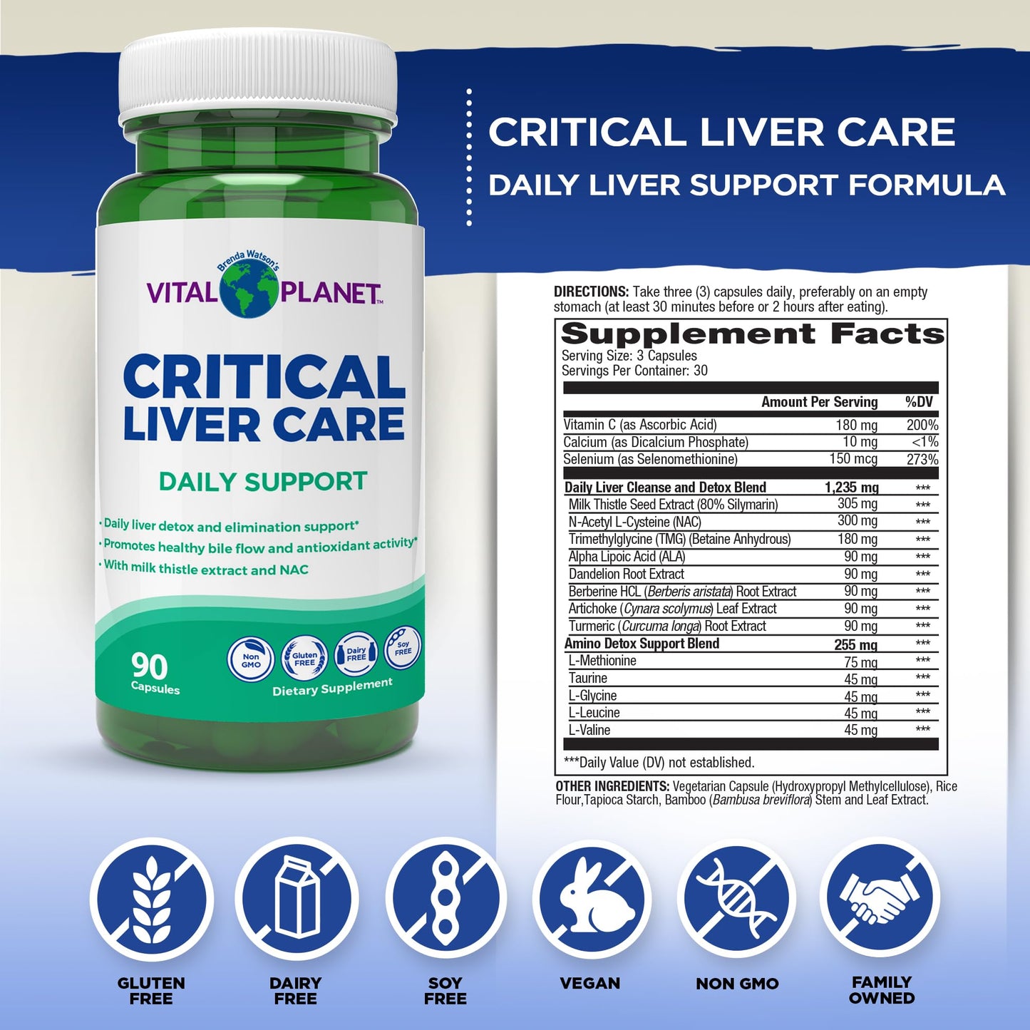 Vital Planet Critical Liver Care Liver Cleanse Detox & Repair Daily Support with Milk Thistle, N-Acetyl Cysteine, Dandelion, Turmeric, Berberine, Alpha Lipoic Acid, TMG 90 Capsules