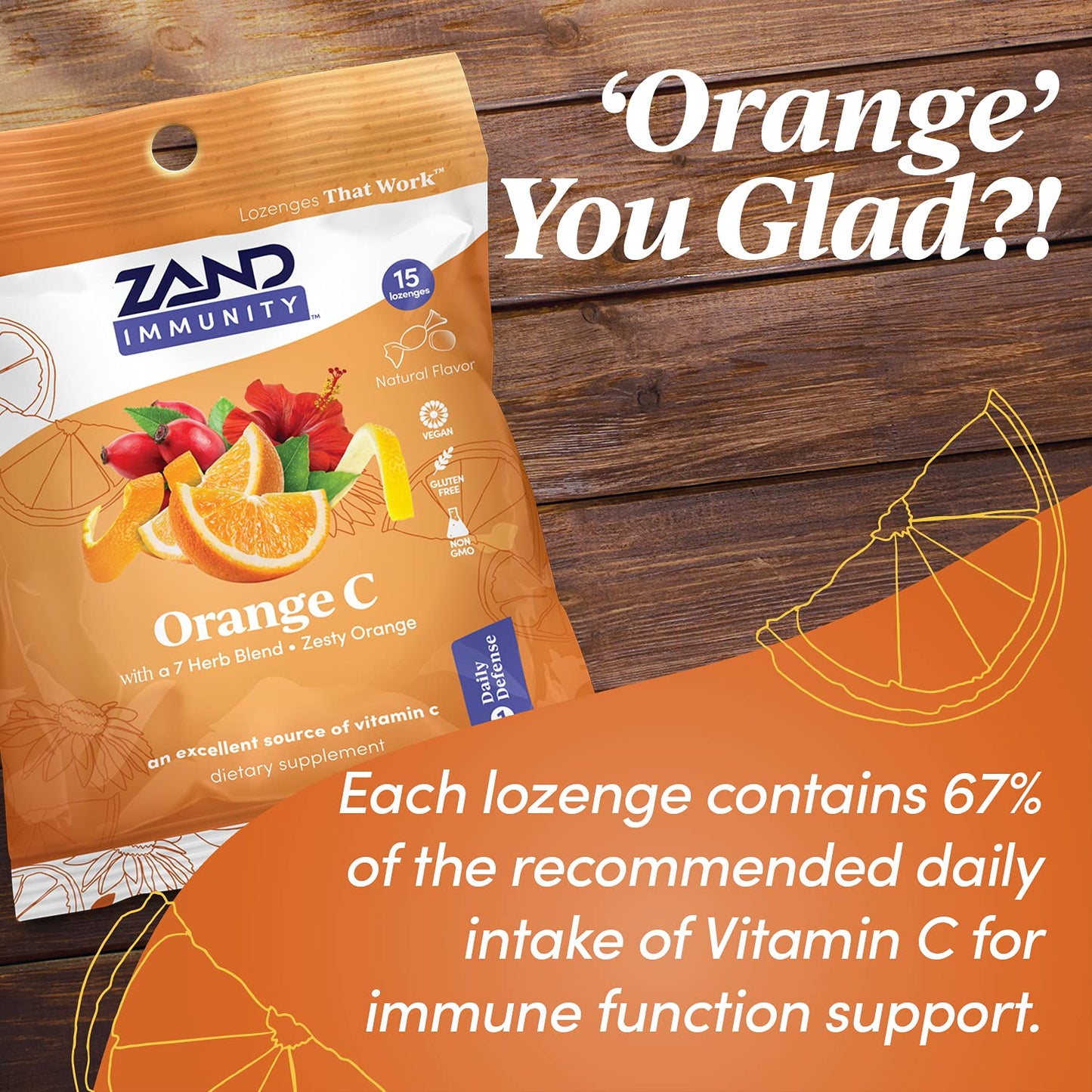 ZAND Herbal Vitamin C Lozenges, Orange, 15 Lozenges