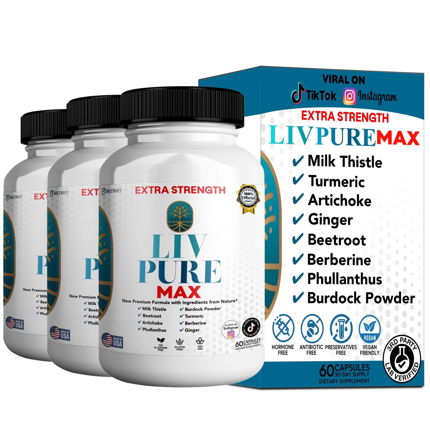 GREENVIFY Liv Pure Max Extra Strength Liver Support Supplement Capsule 180 Count