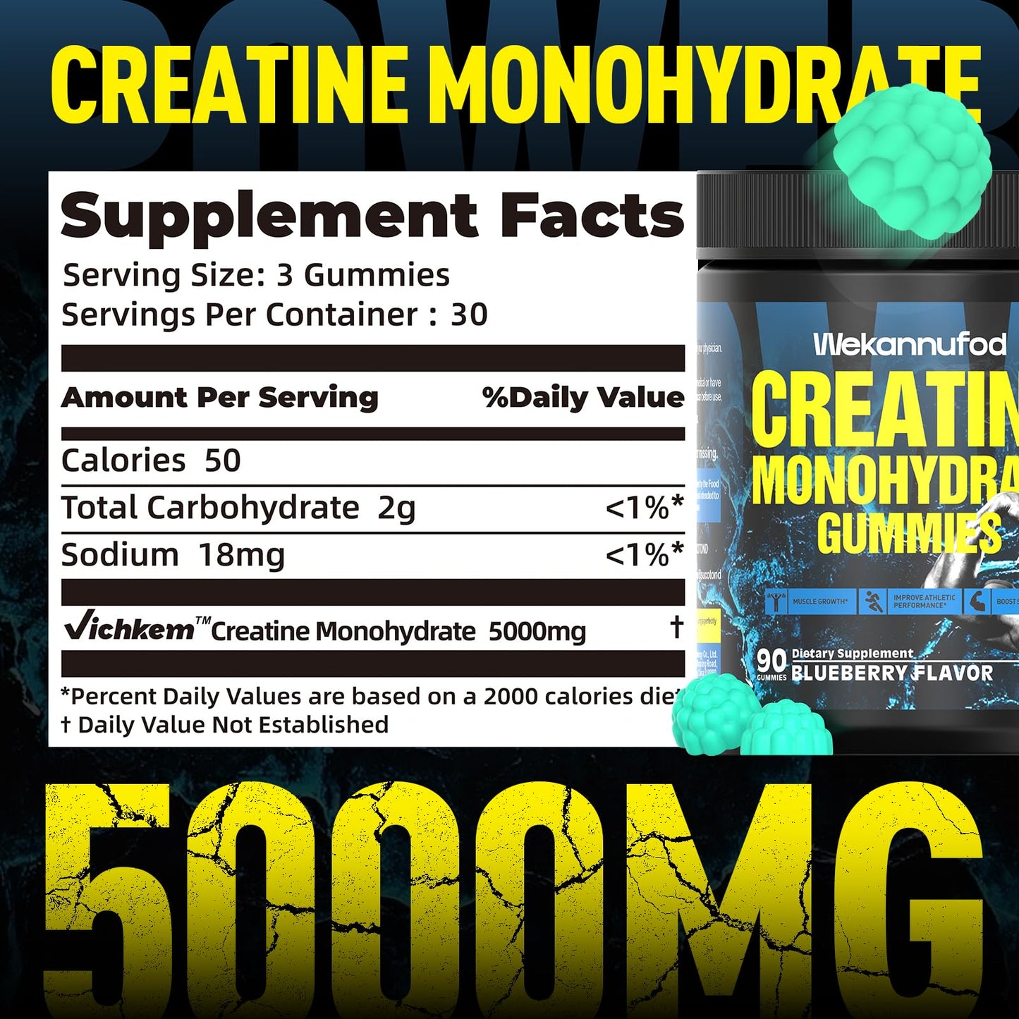 Wekannufod Creatine Monohydrate Gummies 90 ct