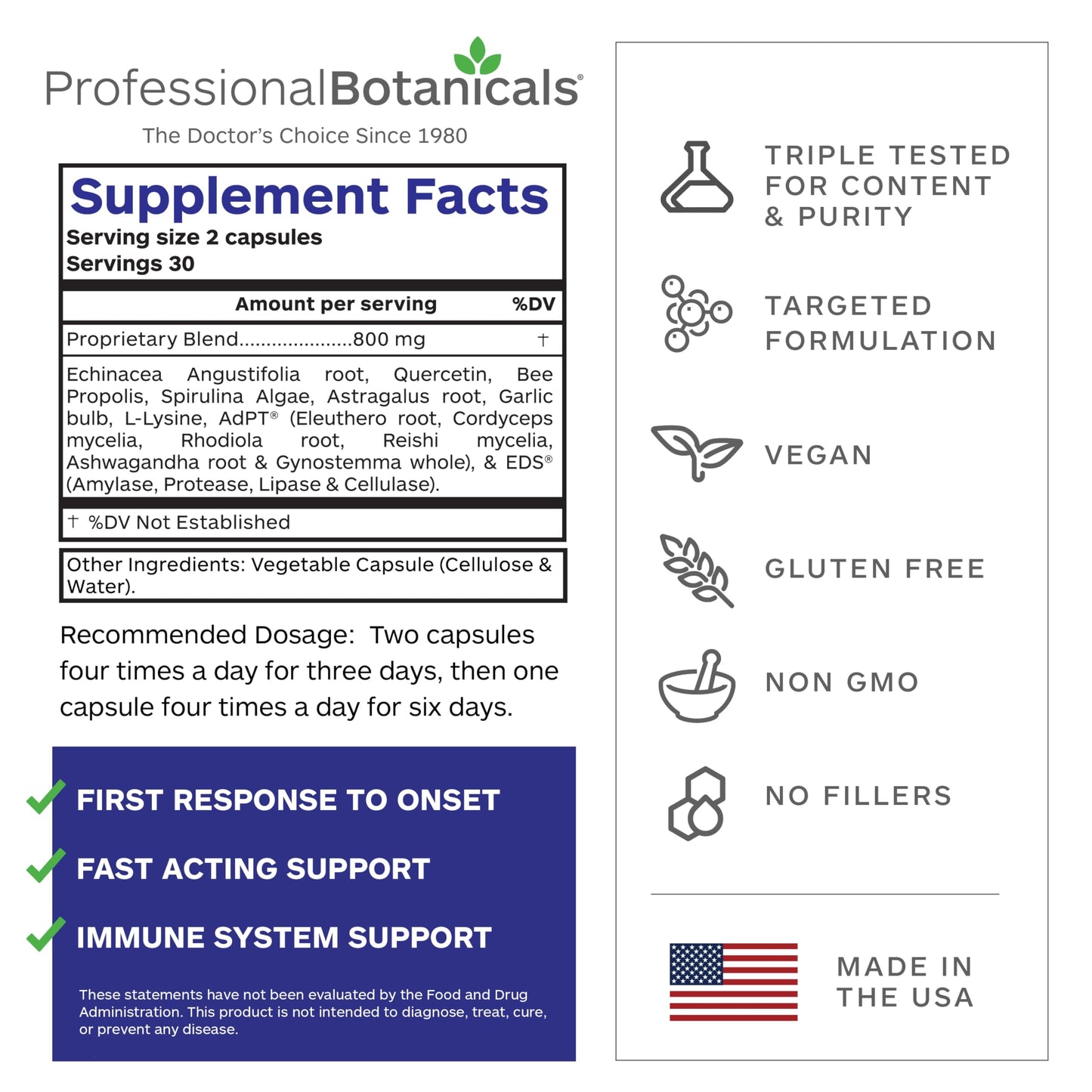 Professional Botanicals Attack Herbal Immune Support Supplement Echinacea Root and Organic Goldenseal, 60 Vegetarian Capsules