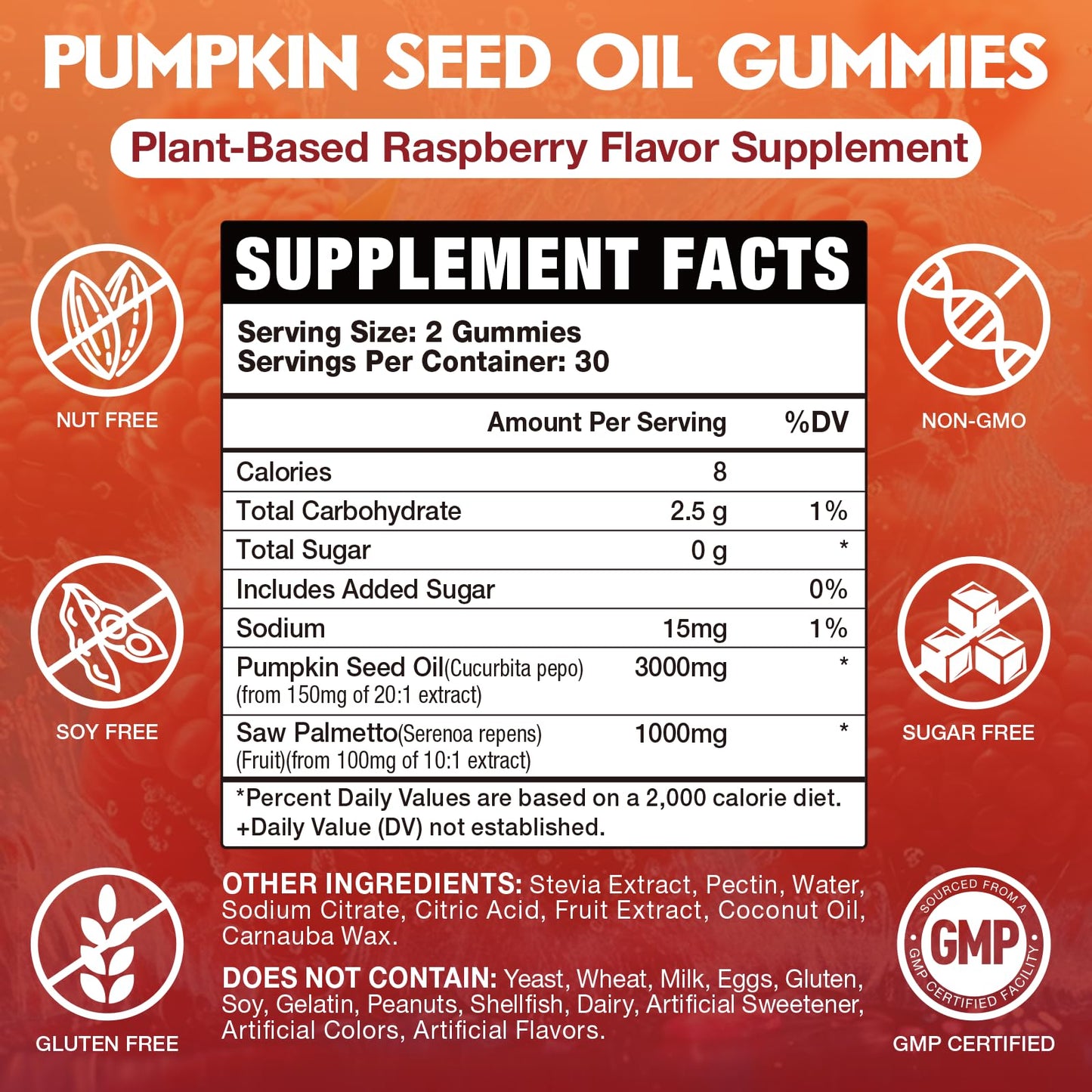 VAJYKEWJY Pumpkin Seed Oil & Saw Palmetto Hair Growth & Skin Health Supplement with High-Purity Extract for Women & Men, Vegan, Raspberry Flavor Gummy 2-pack