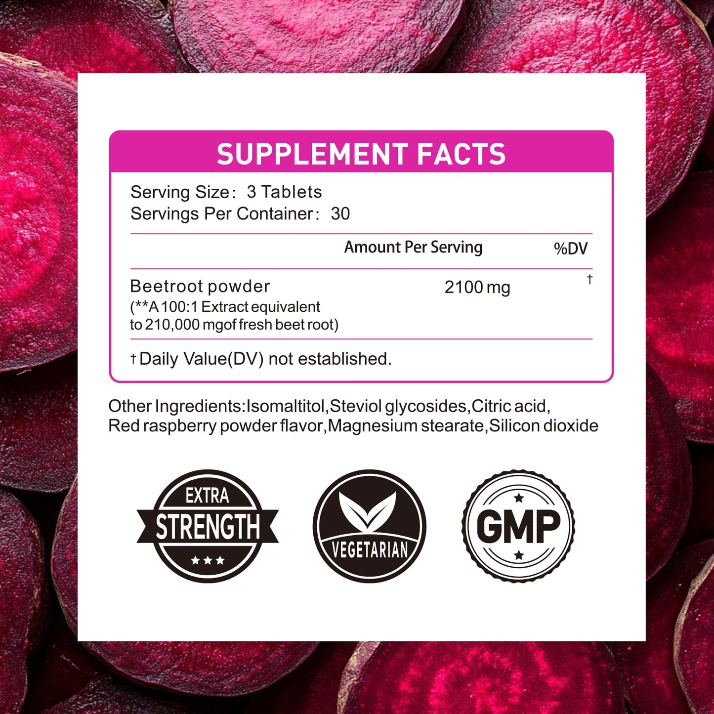 TrySafe Organic Beet Root 210000 mg Strength 100:1 Extract Tablets, 90 Count