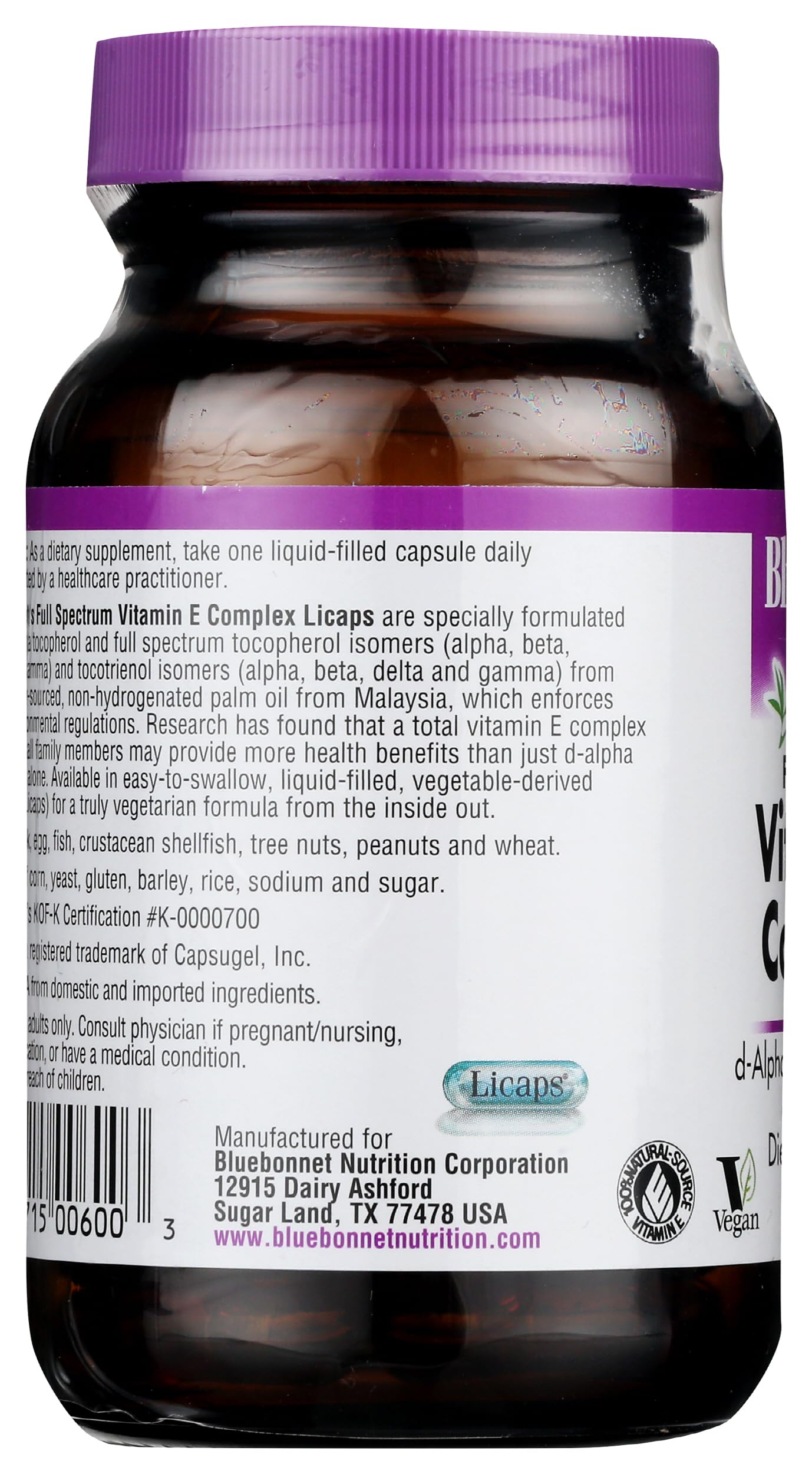 BlueBonnet Full Spectrum Natural Vitamin E Complex Capsules, 30 Count