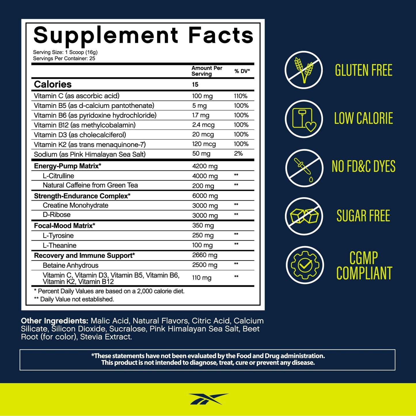 Reebok REEenergize Pre-Workout + Creatine Powder, 14 Ounce