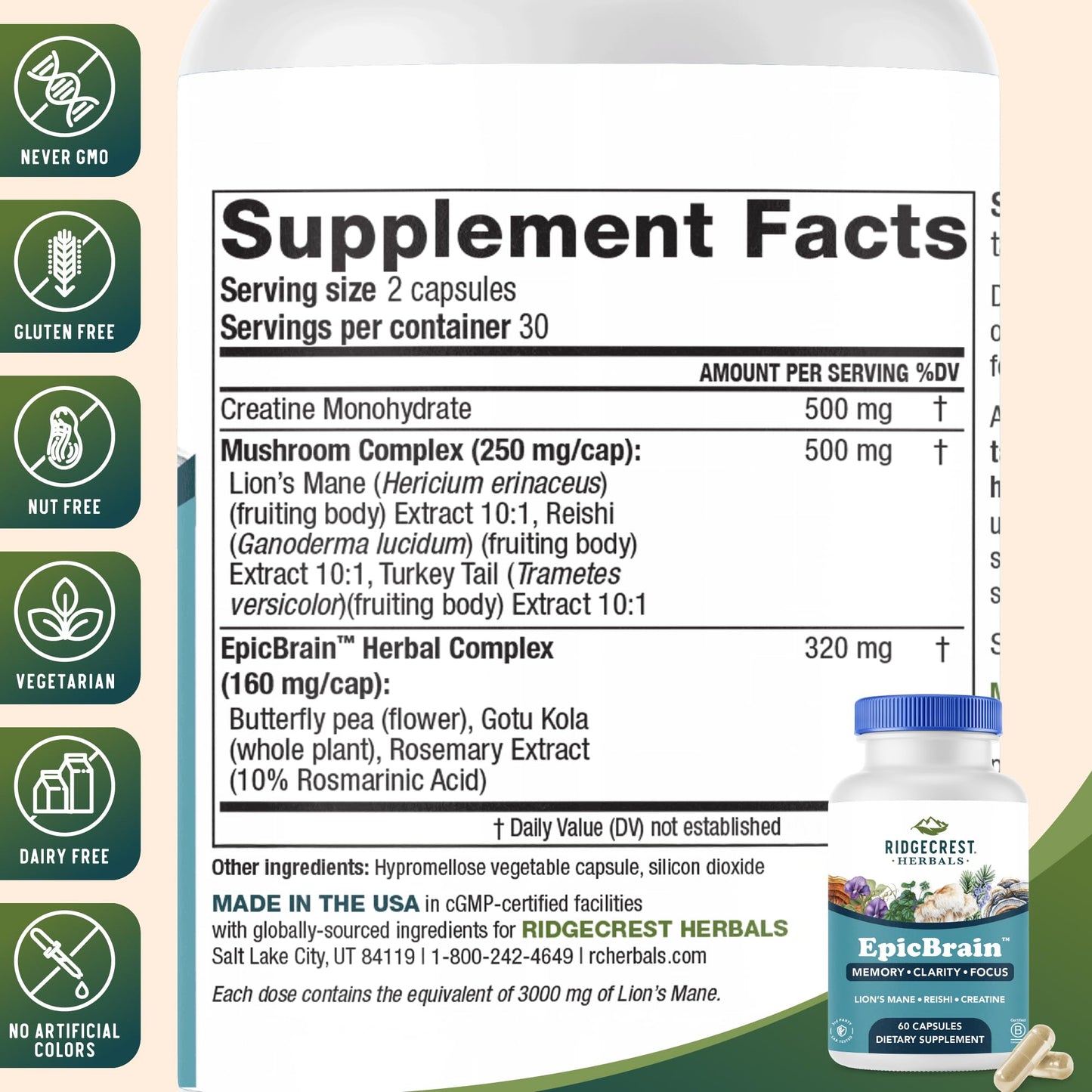 RidgeCrest Herbals EpicBrain Capsule, 60 Count
