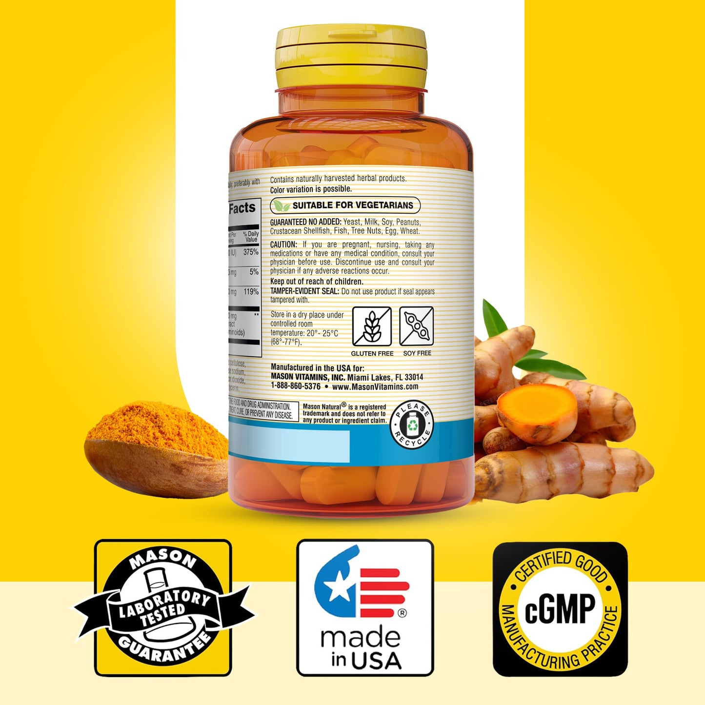 Mason Natural Magnesium & Vitamin D3 with Turmeric, 180 Tablets