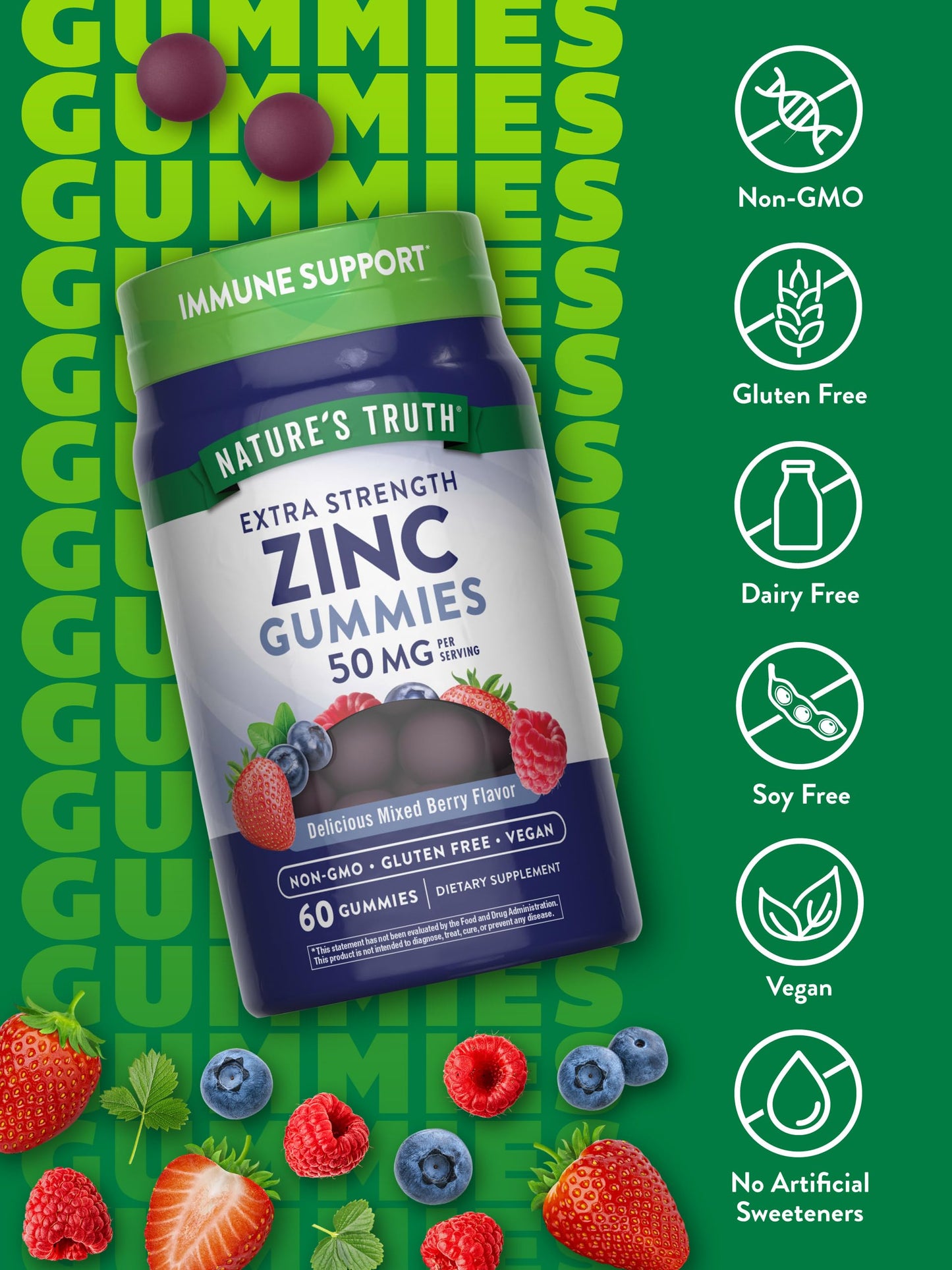 Nature's Truth Zinc Gummies for Adults Gummy 60 Count