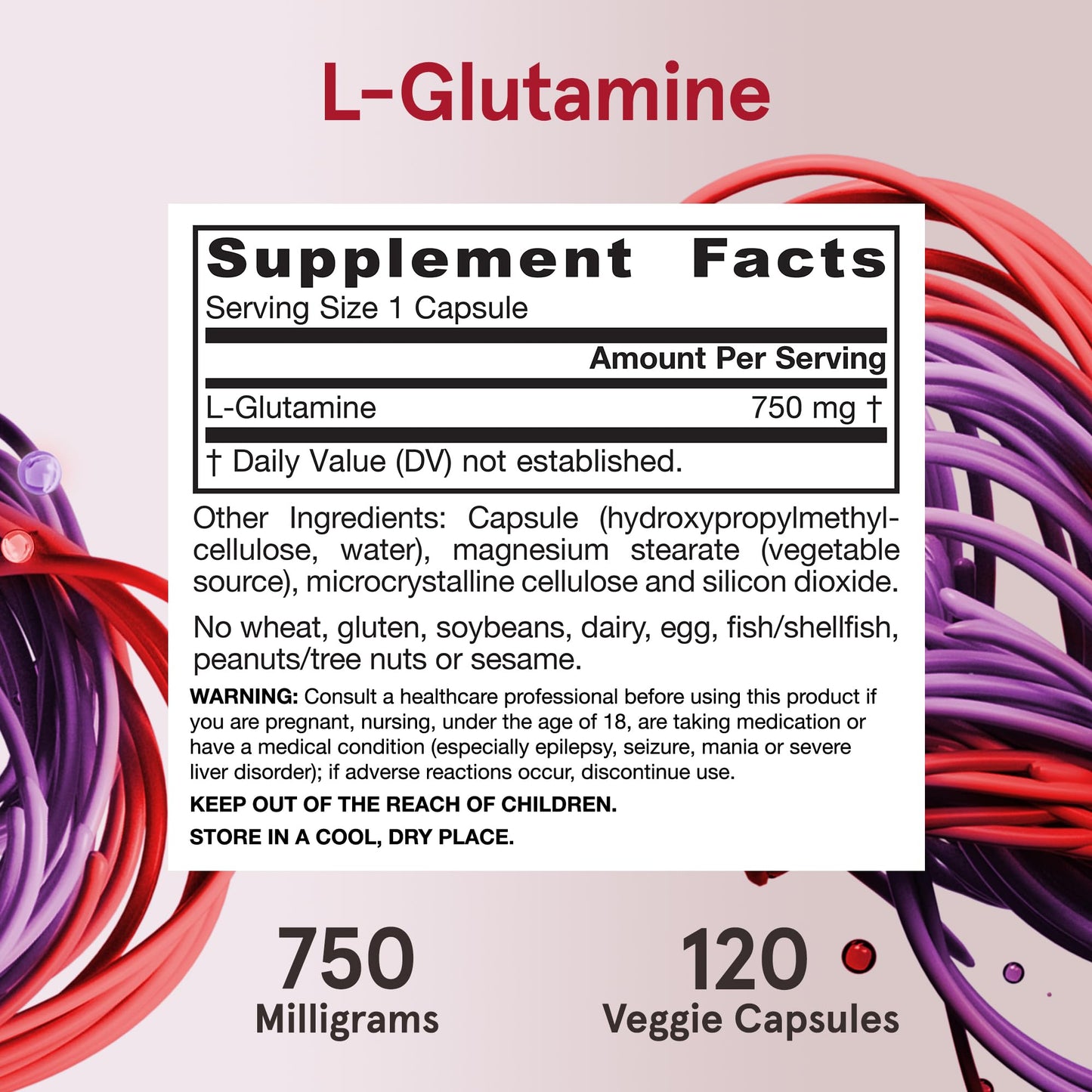 Jarrow Formulas L-Glutamine 750 mg Capsule, 120 Capsules