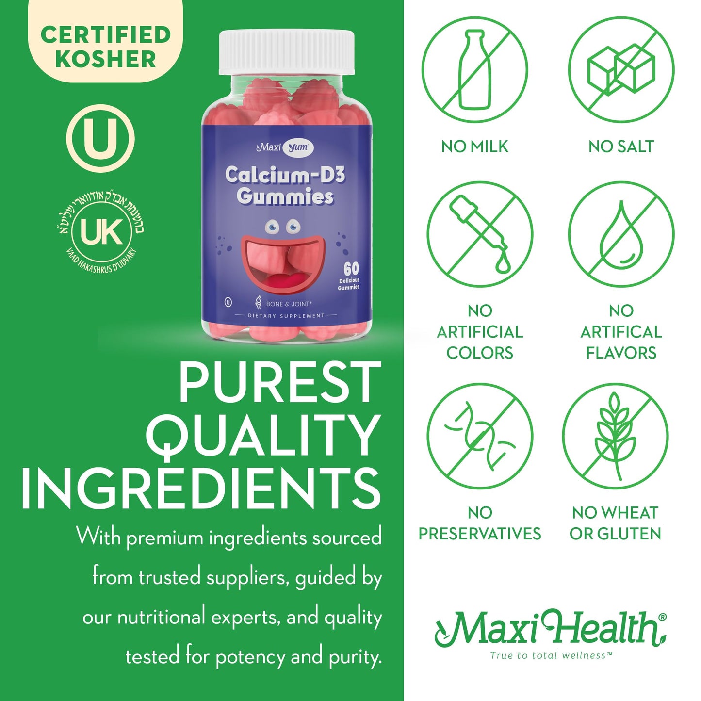 Maxi Health Calcium + D3 Gummy, 60 Count