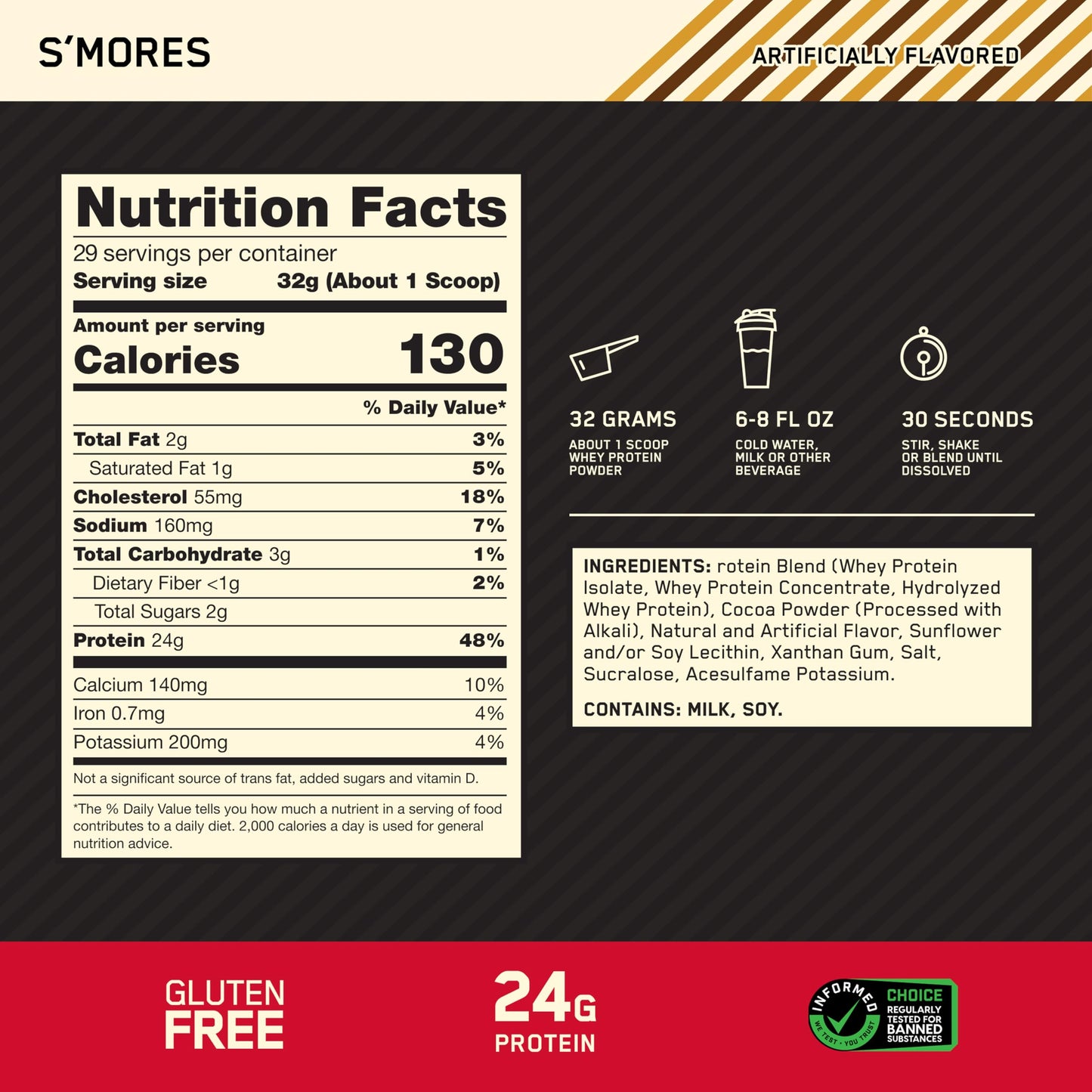 Optimum Nutrition Gold Standard 100% Whey Protein Powder, S'Mores, 2 lb, 32 Servings