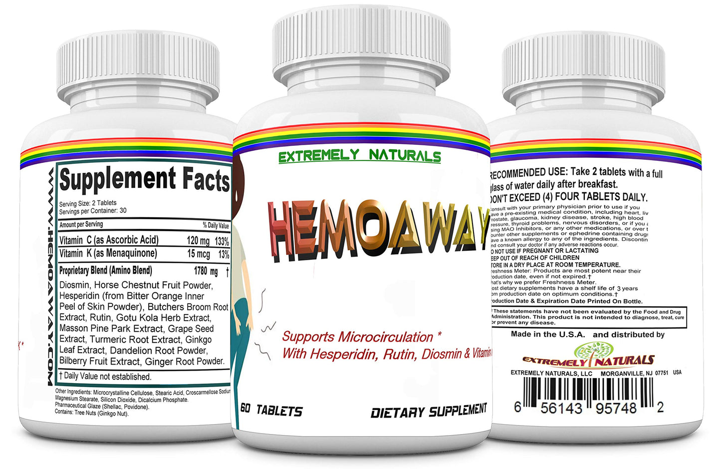 EXTREMELY NATURALS HEMOAWAY Natural Hemorrhoid Vitamins, Piles & Anal Fissure Relief, 60 Tablets