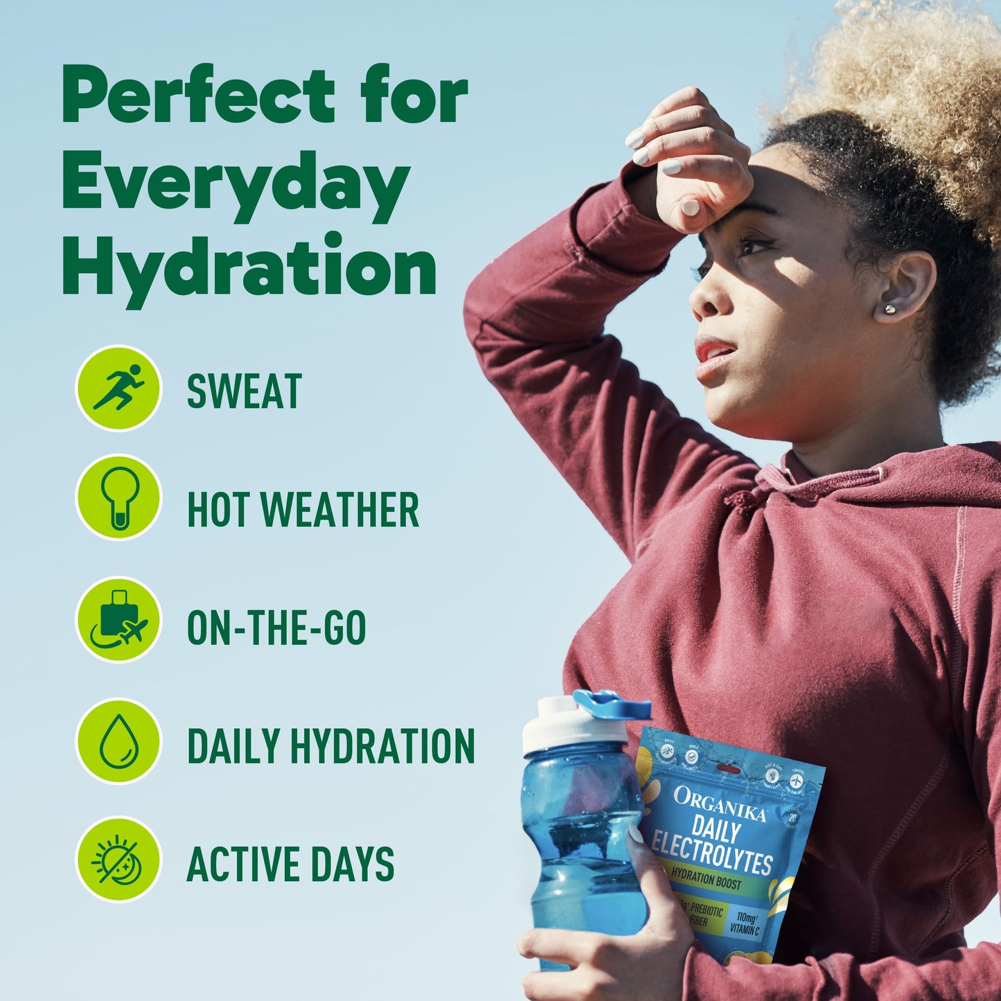 Organika Electrolytes Powder Classic Lemonade, On-The-Go, Sugar-Free Hydration and Electrolyte Replenishment with Prebiotics and Vitamin C, 2.47 Ounce