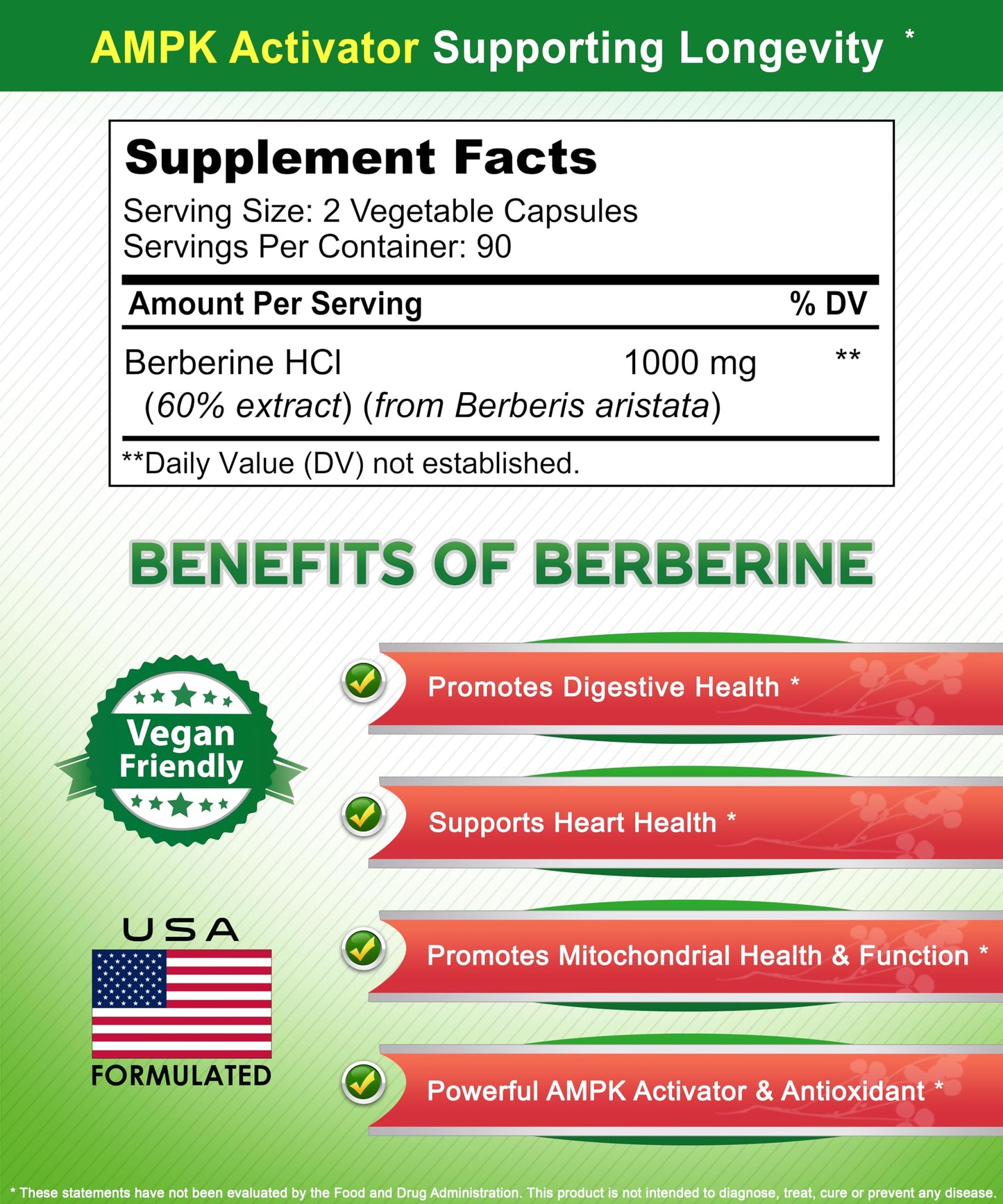 aSquared Nutrition Pure Berberine 1000mg Supplement Capsules, 180 Count