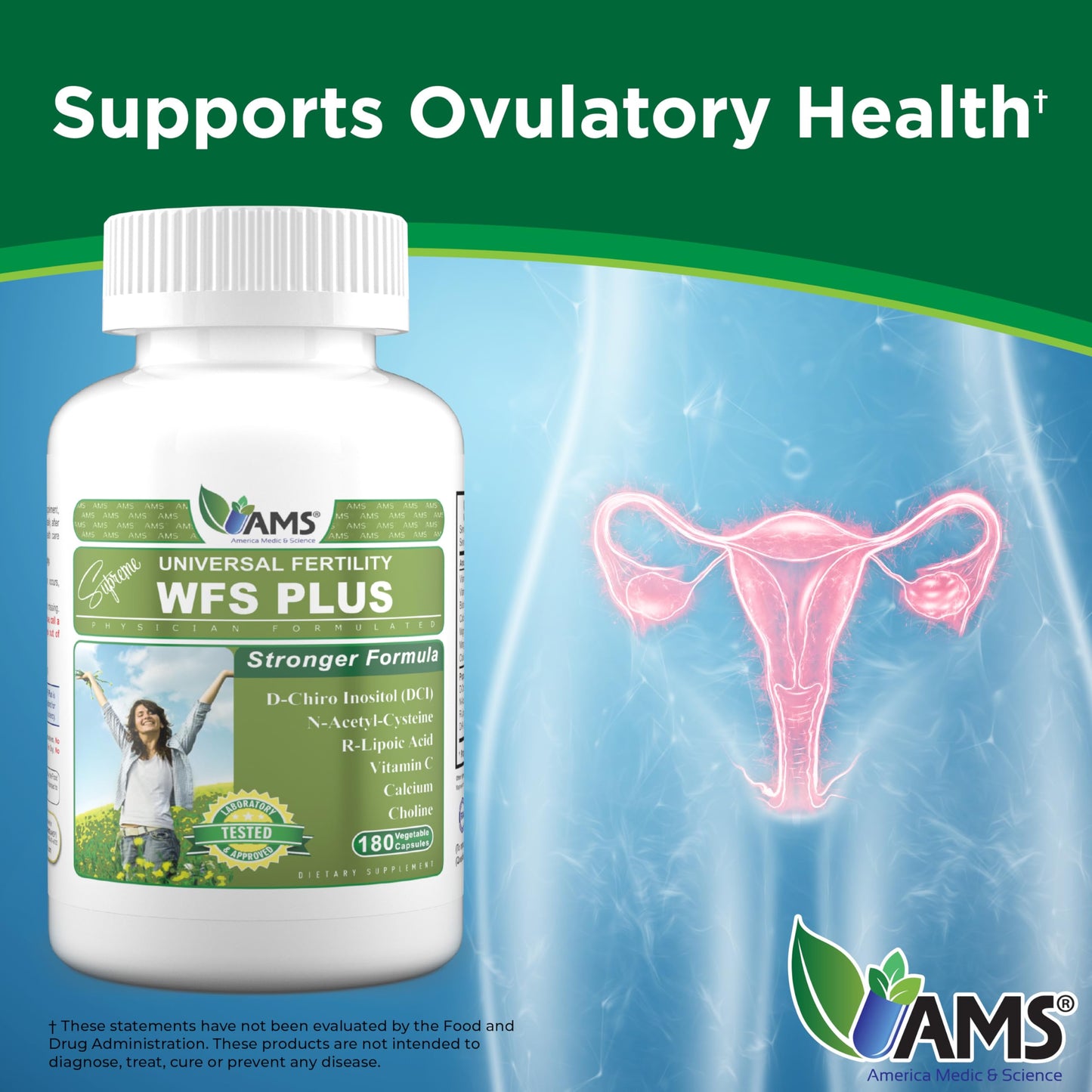 America Medic & Science WFS Plus Fertility Supplements for Women 180 Capsules