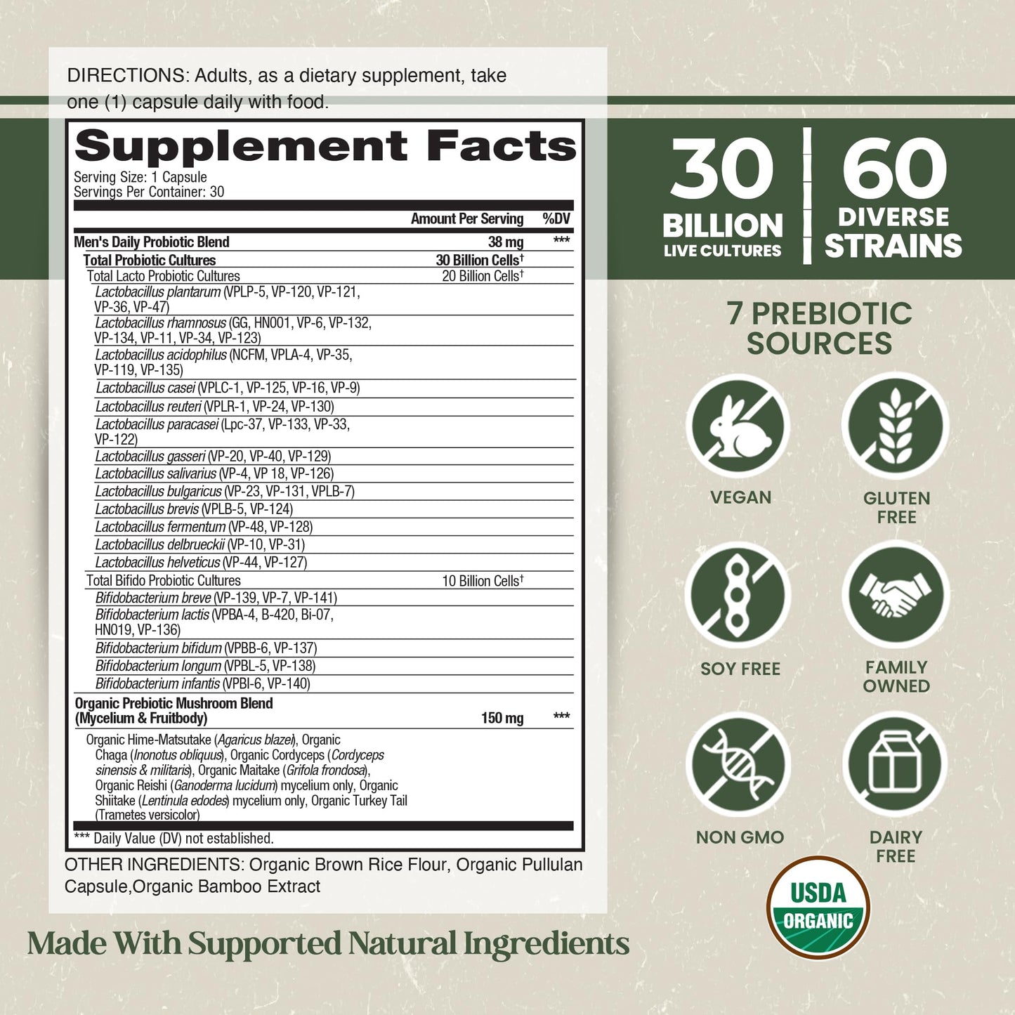 Vital Planet Organic Flora Probiotics for Men 30 Capsules