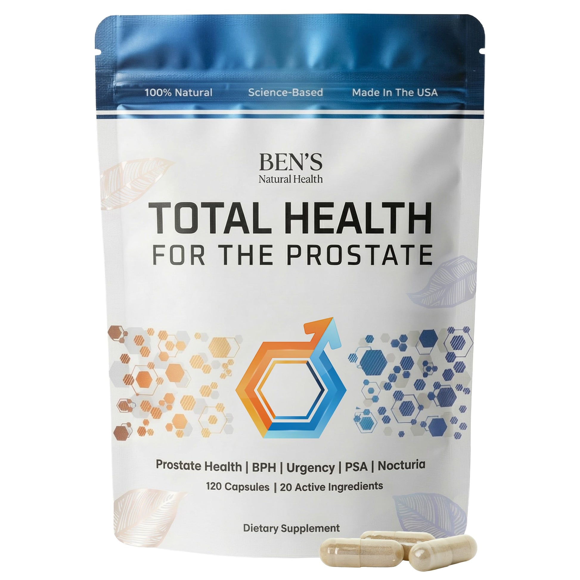 Ben's Natural Health Total Health for the Prostate Supplement with Beta Sitosterol, Vitamins C, D, E, Zinc and Turmeric Capsule, 120 Count