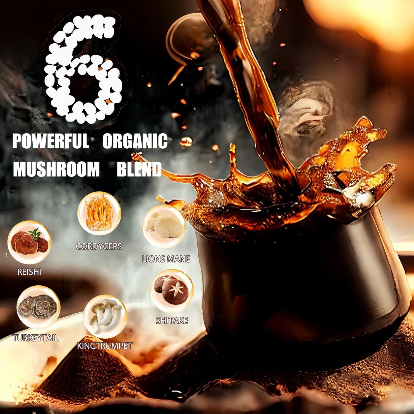 IBetIt Organic Mushroom Coffee with 6 Adaptogenic Mushrooms (Cordyceps, Reishi, King Trumpet, Shiitake, Turkey Tail, Lion's Mane) Powder, Enhanced Energy, Focus & Immunity, 6.5 oz