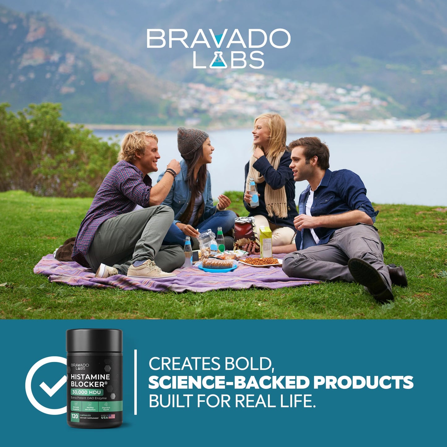Bravado Labs DAO Supplements Histamine Blocker Extra Strength 30,000 HDU DAO Enzyme + Diamine Oxidase & Vitamin C for Daily Histamine Metabolism & Immune Support Capsules, 120 Count