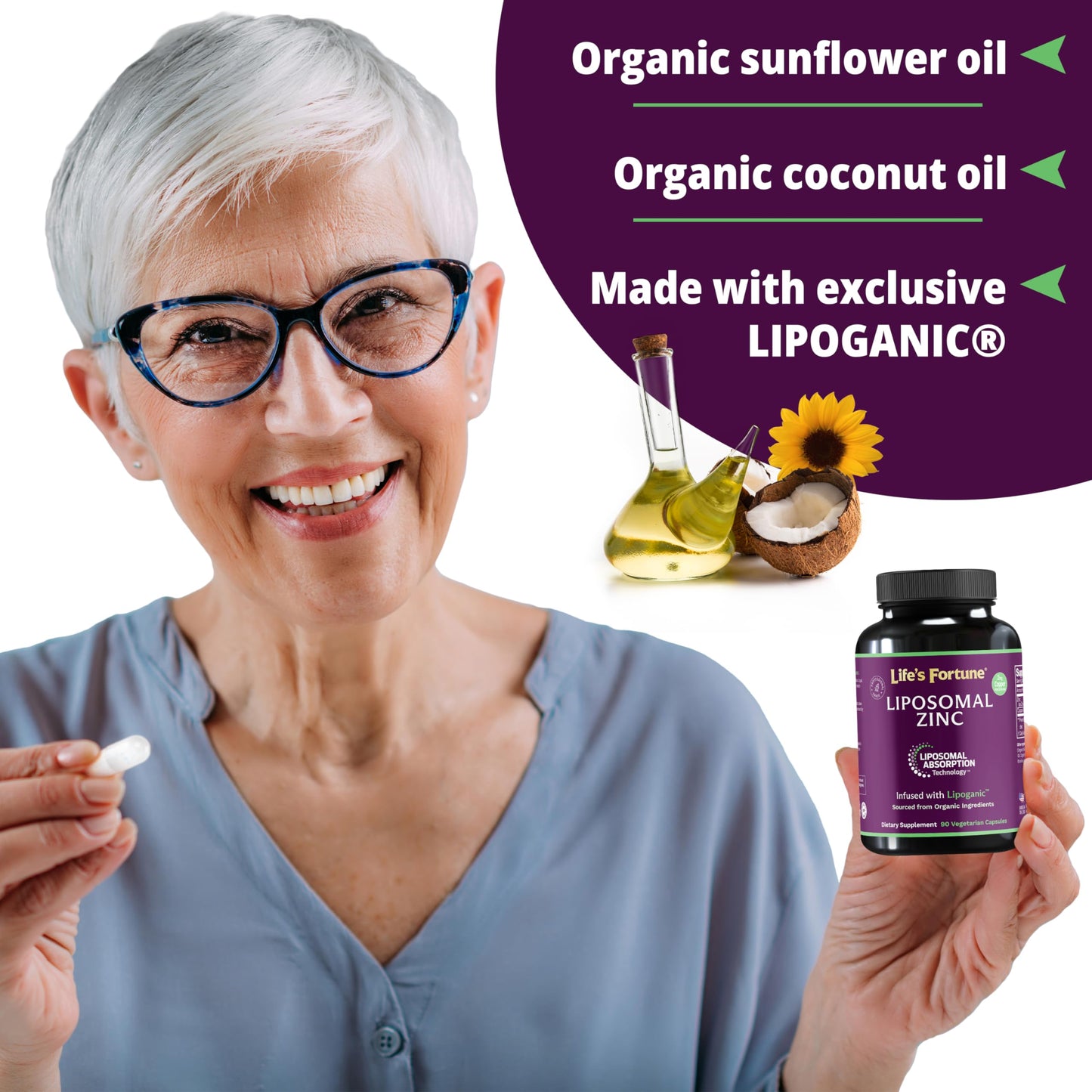 Life's Fortune Liposomal Pure Zinc Picolinate Supplement with Copper 90 Capsules
