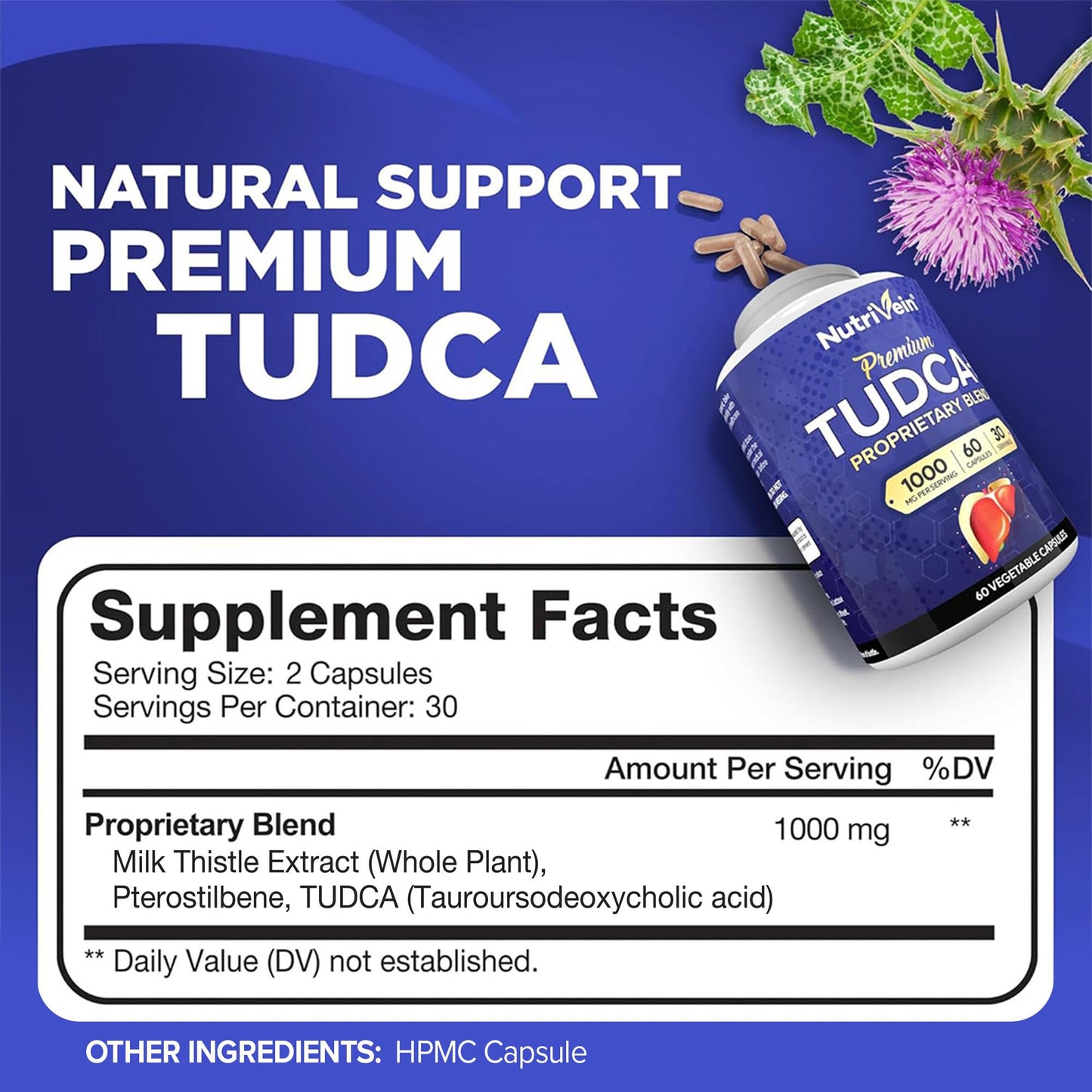 Nutrivein TUDCA+ Liver Support Supplement 1000mg Capsule, 60 Count