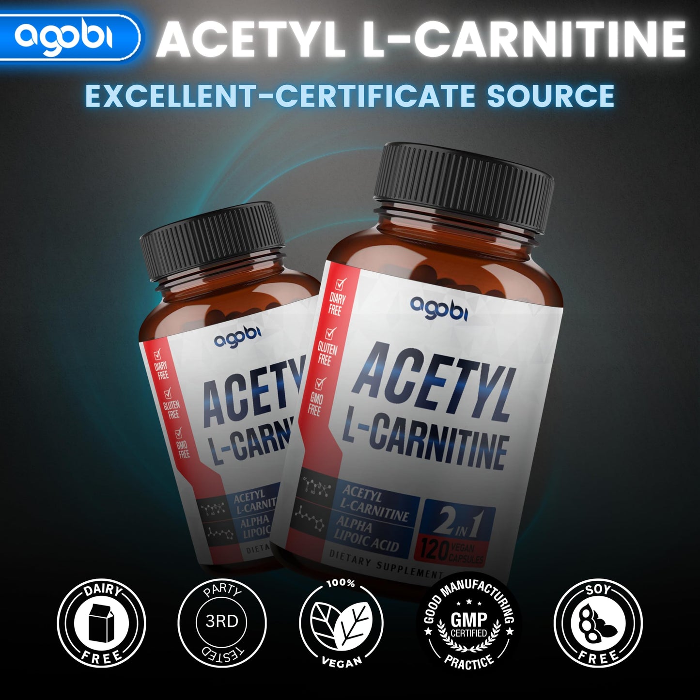 agobi Acetyl L-Carnitine & Alpha Lipoic Acid Complex 1500mg Capsules, 120 Count