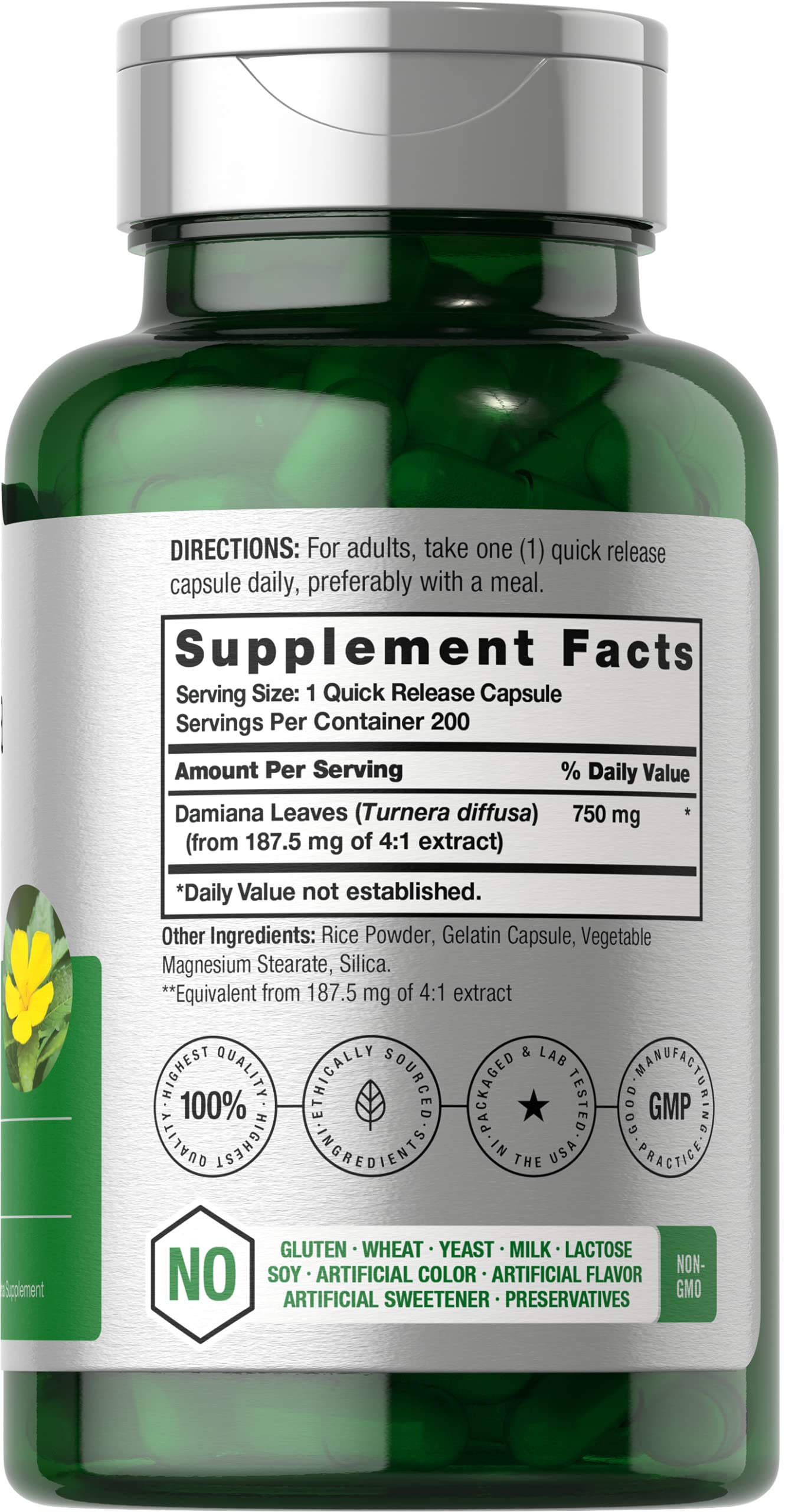 Horbäach Damiana Leaf Extract Capsules, 200 Capsules