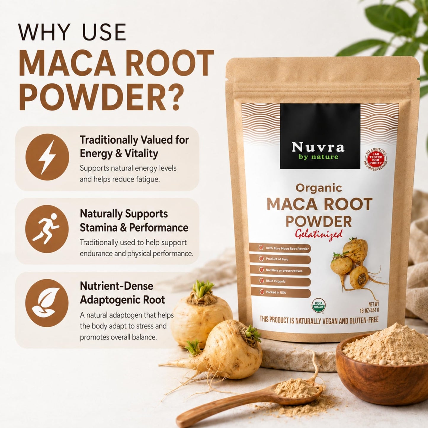 Nuvra by Nature Organic Gelatinized Maca Root Powder, 16 oz