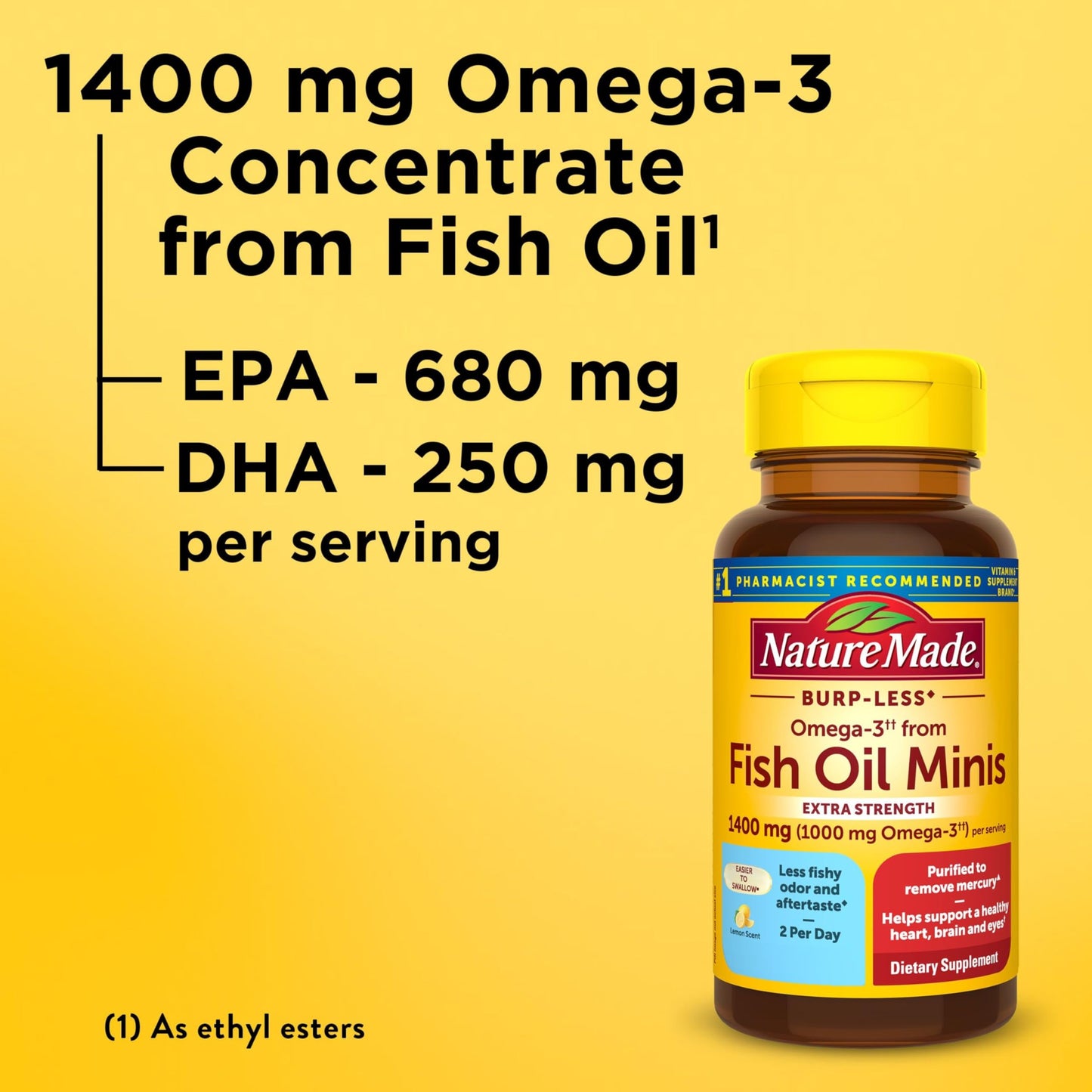 Nature Made Burp Less Fish Oil Omega-3 Softgels, 60-count
