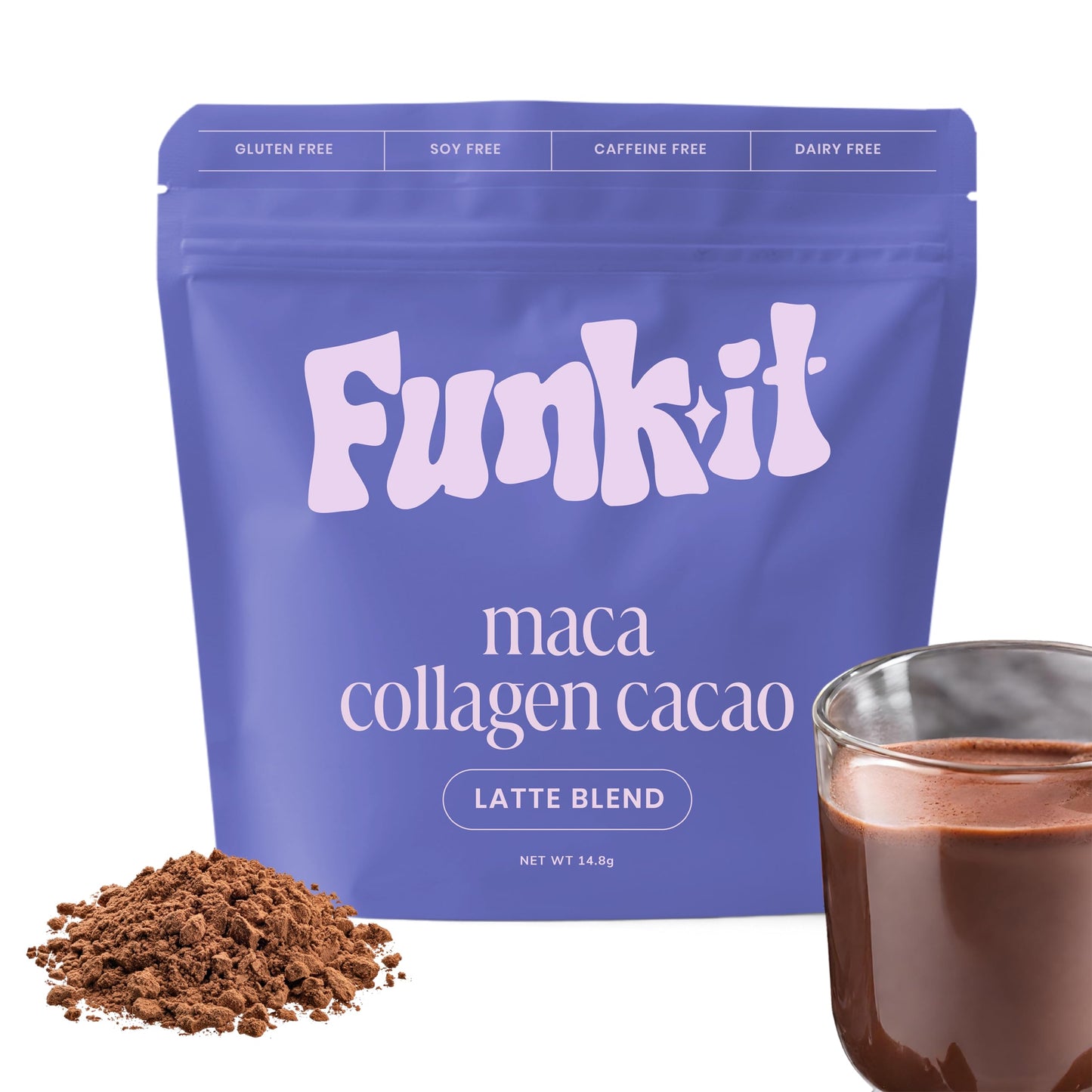 Funk It Wellness Superfood Latte with Maca Powder, Cacao & Collagen for Women Powder 14.5 Ounce
