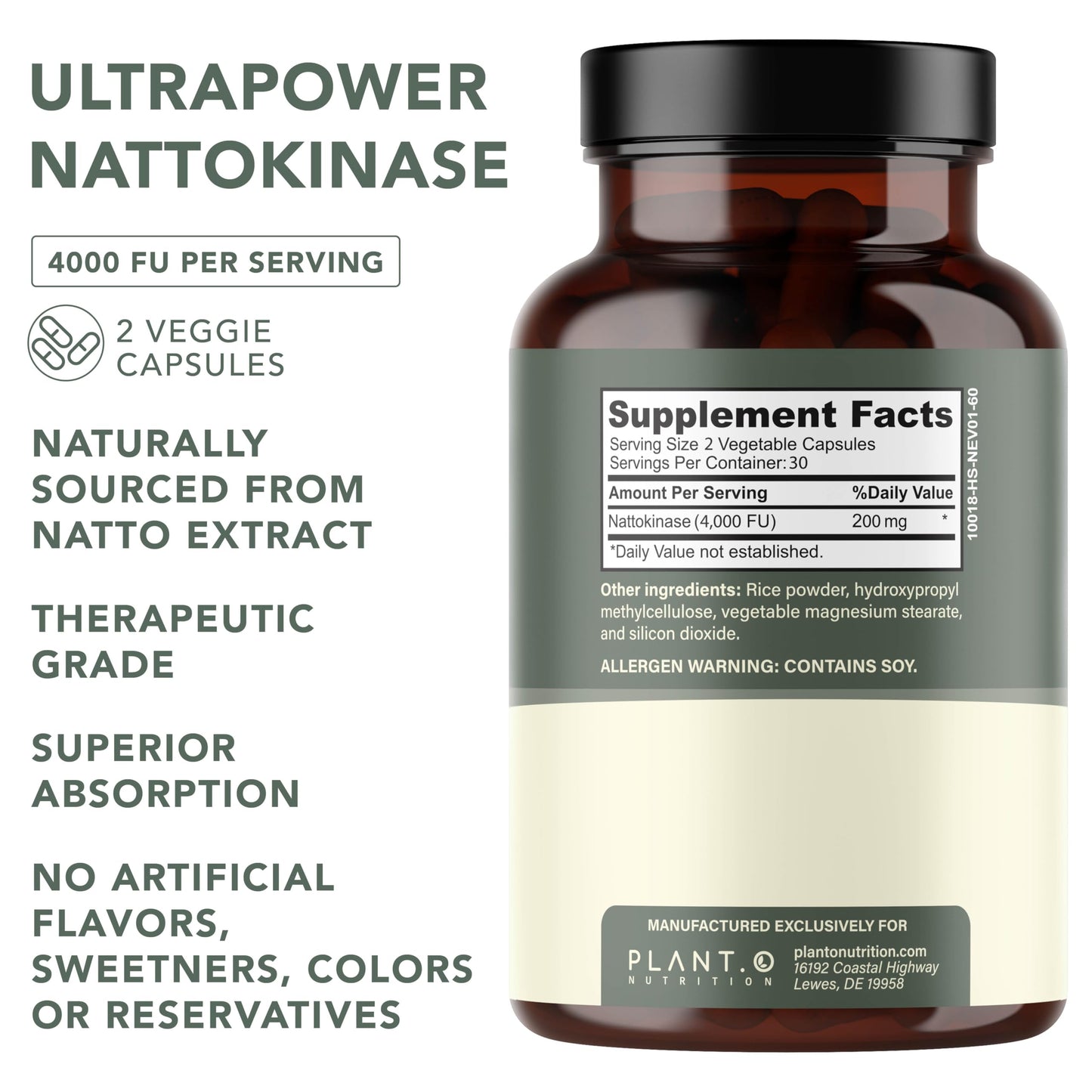 PLANT.O NUTRITION Nattokinase Supplement with Max Enzyme Support Capsule, 60 Capsules