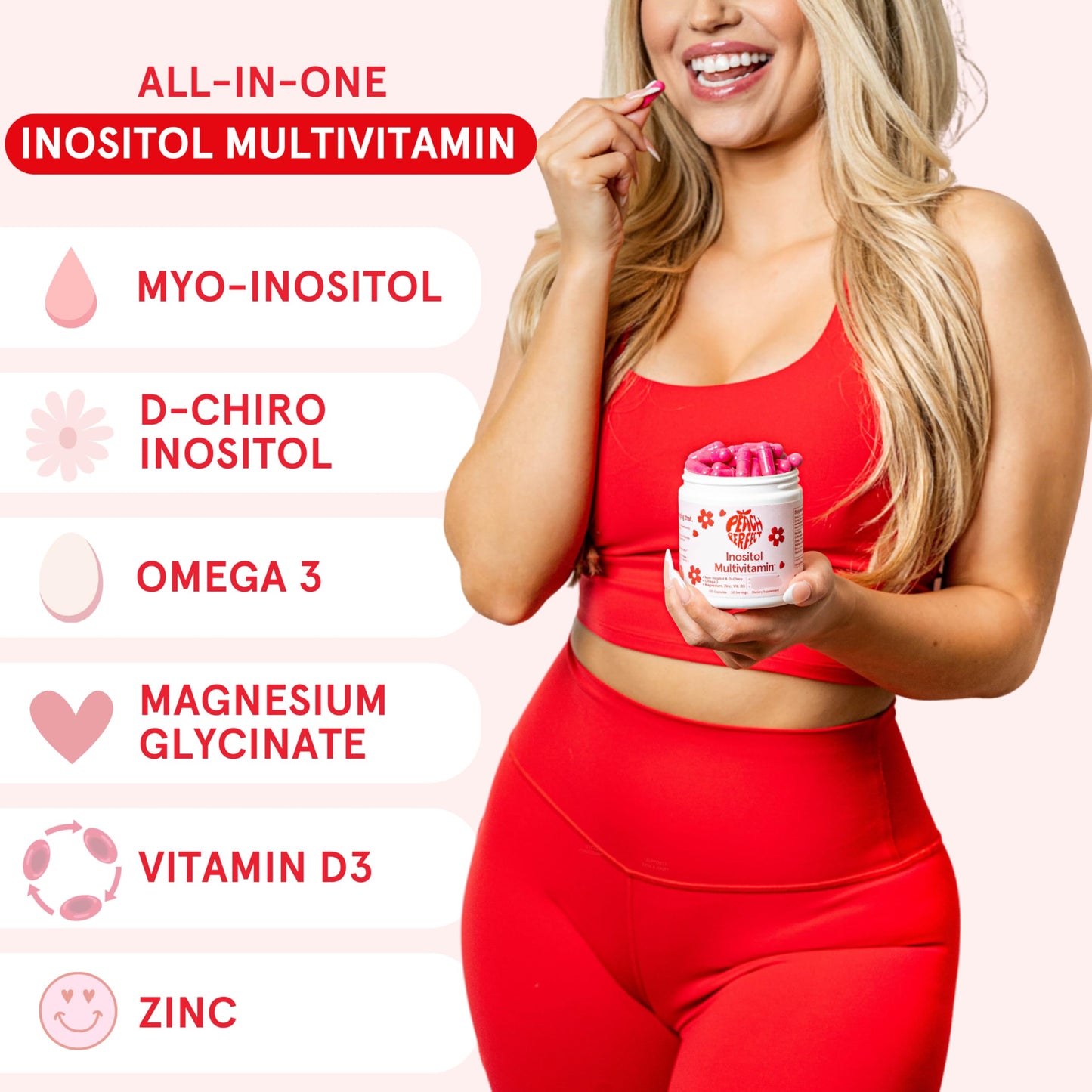 Peach Perfect Inositol Multivitamin – Myo-Inositol & D-Chiro 40:1 Blend, Omega-3, Vitamin D3, Magnesium, Zinc – Supports Women's Health, Mood, Energy, 180 Capsules
