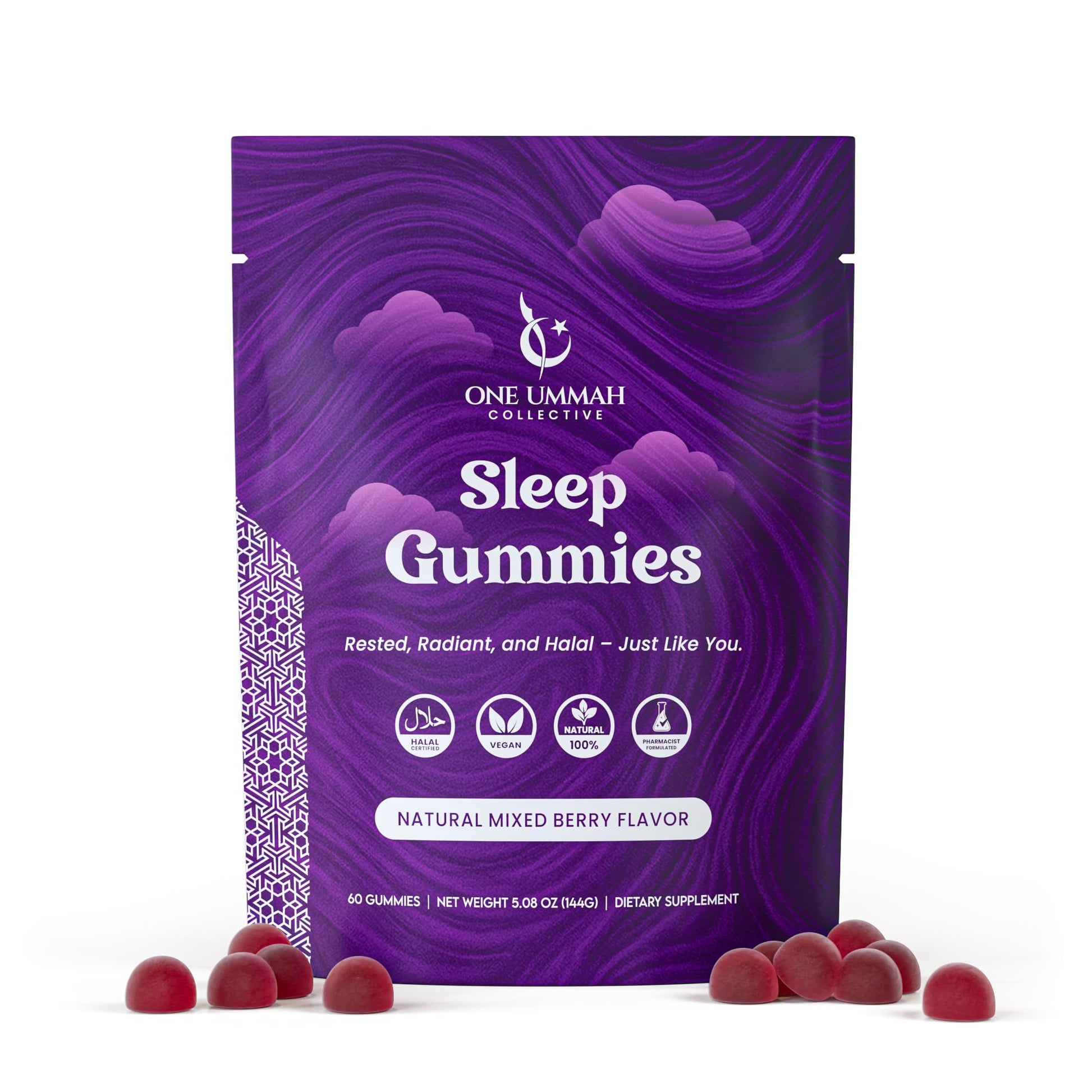 One Ummah Halal Certified Sleep Gummies – 3mg Melatonin with GABA, L-Theanine & Herbal Blend, Gummies, 60 Count