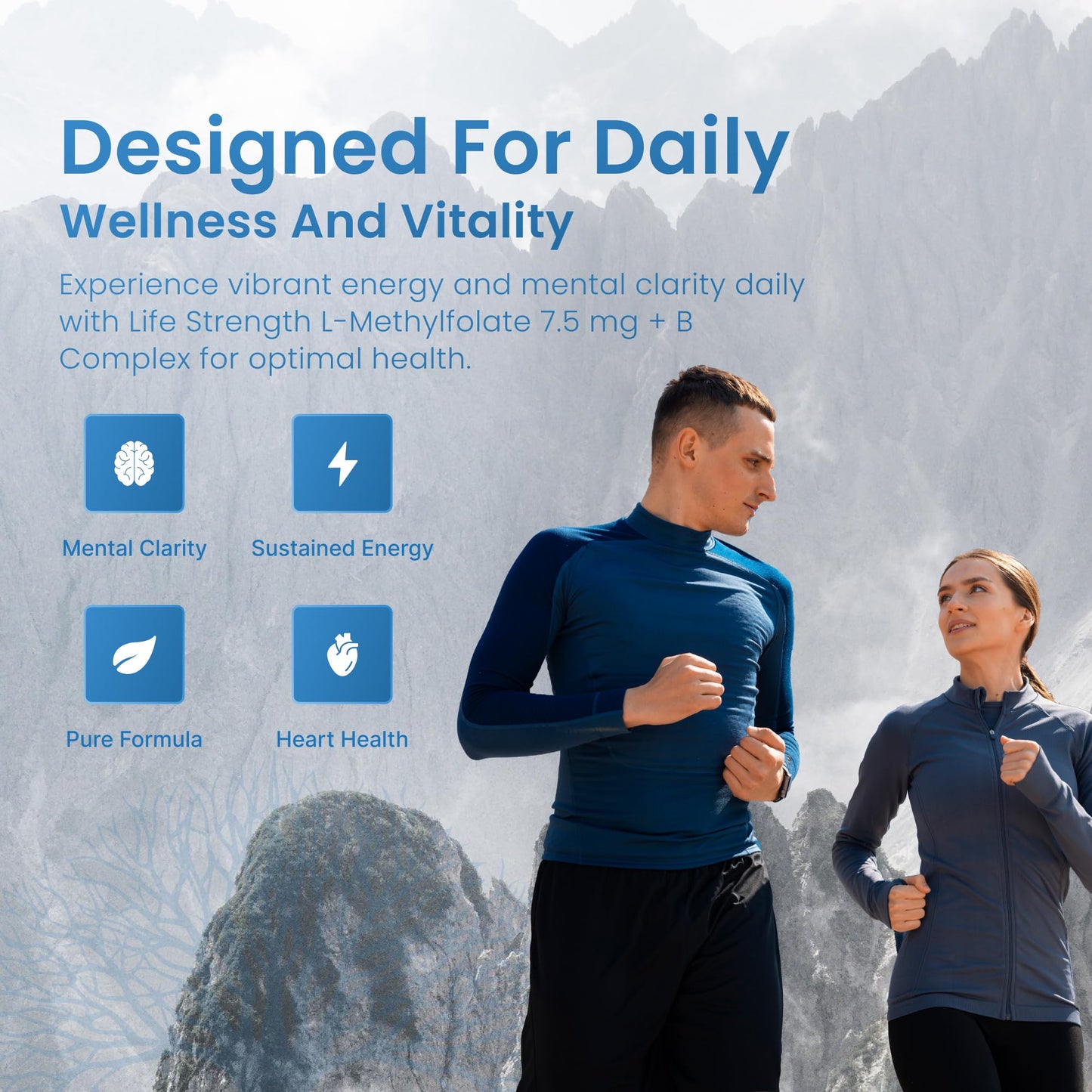 LifeStrength L-Methylfolate 7.5mg + Vitamin B Complex - 5-MTHF, B6 & B12 Methylcobalamin, 60 Capsules