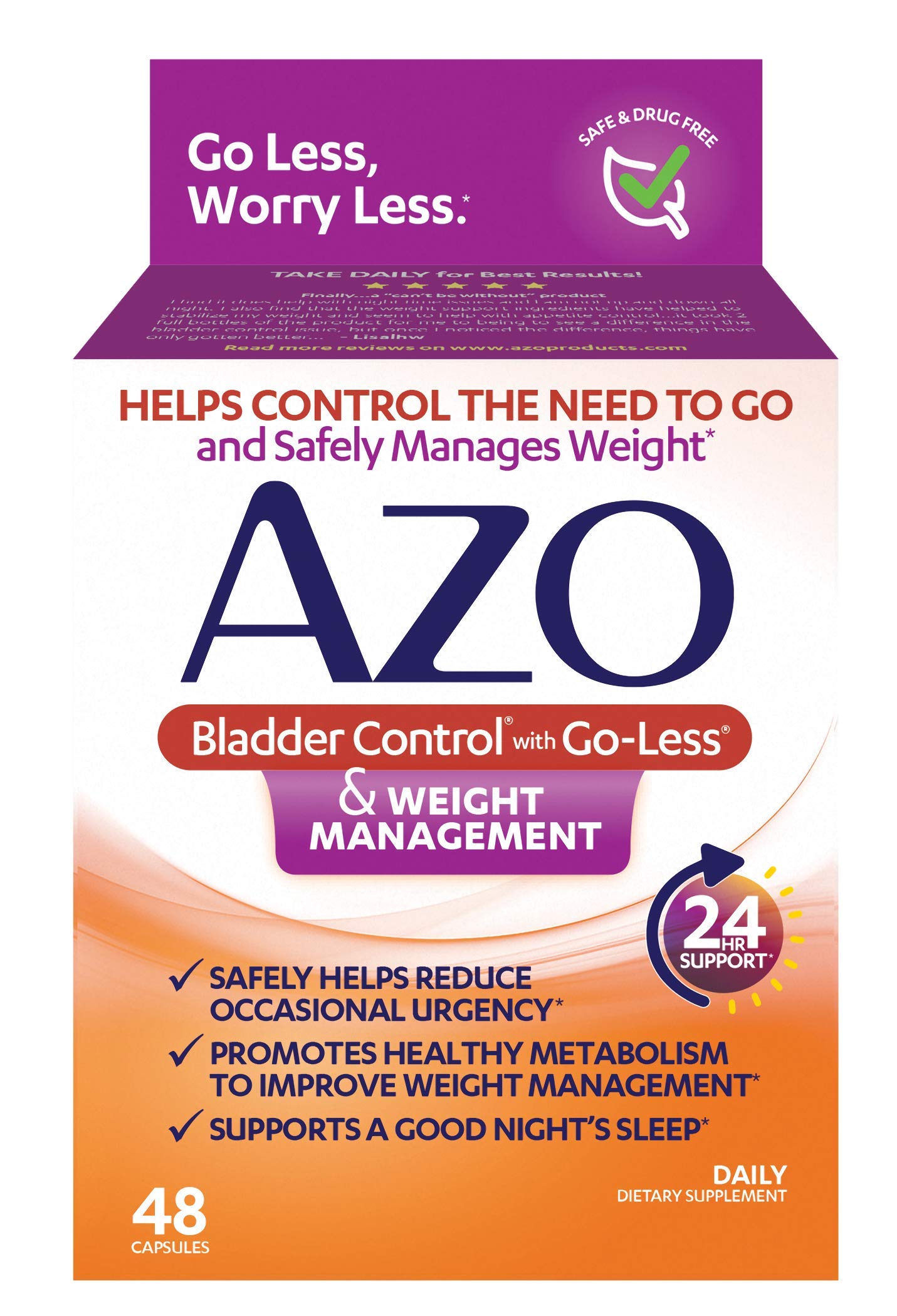 AZO Bladder Control with Go-Less Daily Supplement & Weight Management Dietary Supplement, 48 Capsules