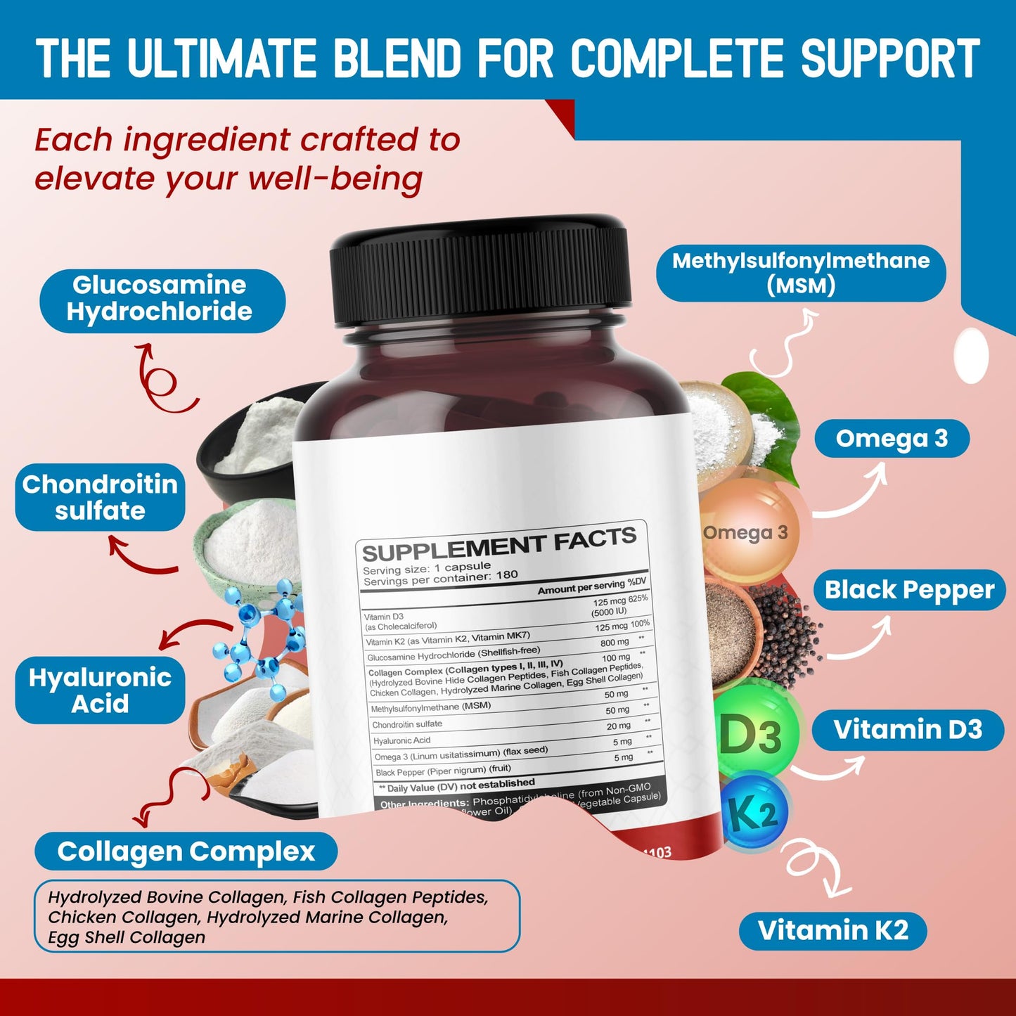 HarmoVira Liposomal Glucosamine Chondroitin, MSM Capsules, 180 Count