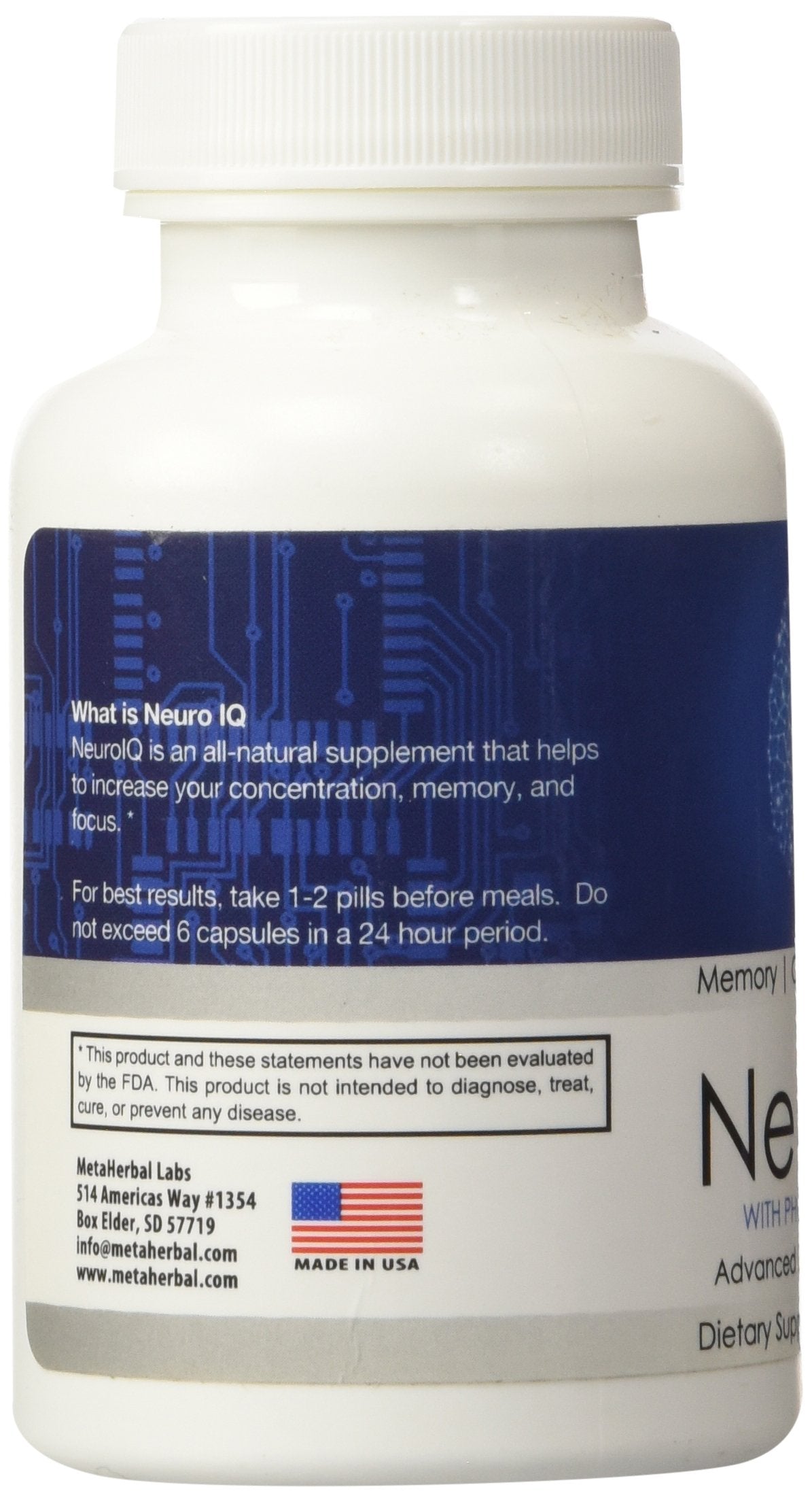 NeuroIQ Advanced Brain Health Supplement For Memory, Concentration, & Focus w/Phosphatidylserine, Ginkgo Biloba, Letcithin, DMAE, & DHA, 60 Capsules