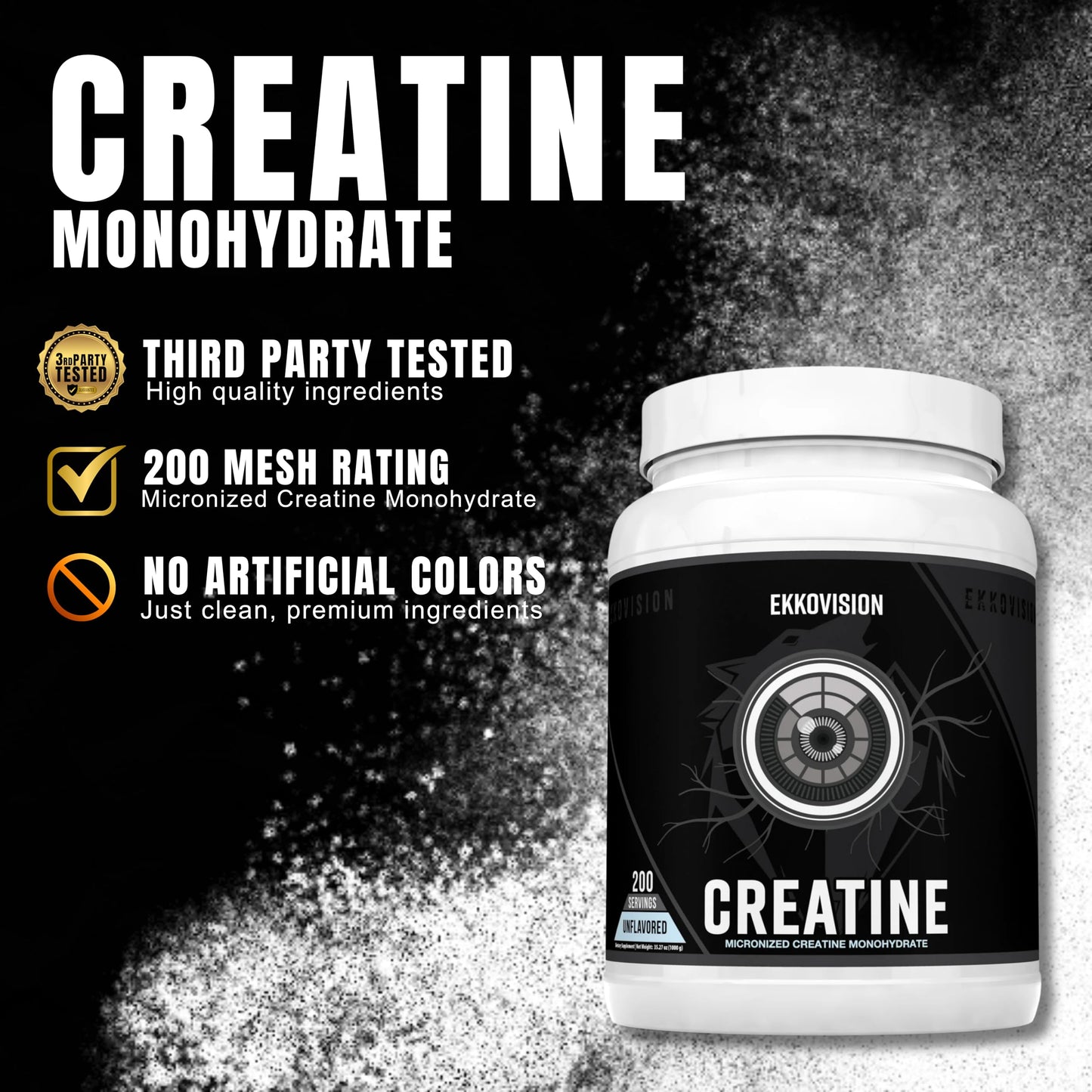 Ekkovision Creatine Monohydrate Powder, Micronized, Unflavored, 200 Servings